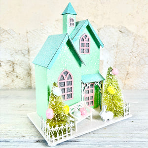 Easter Cottage Blue Lighted with Battery Timer