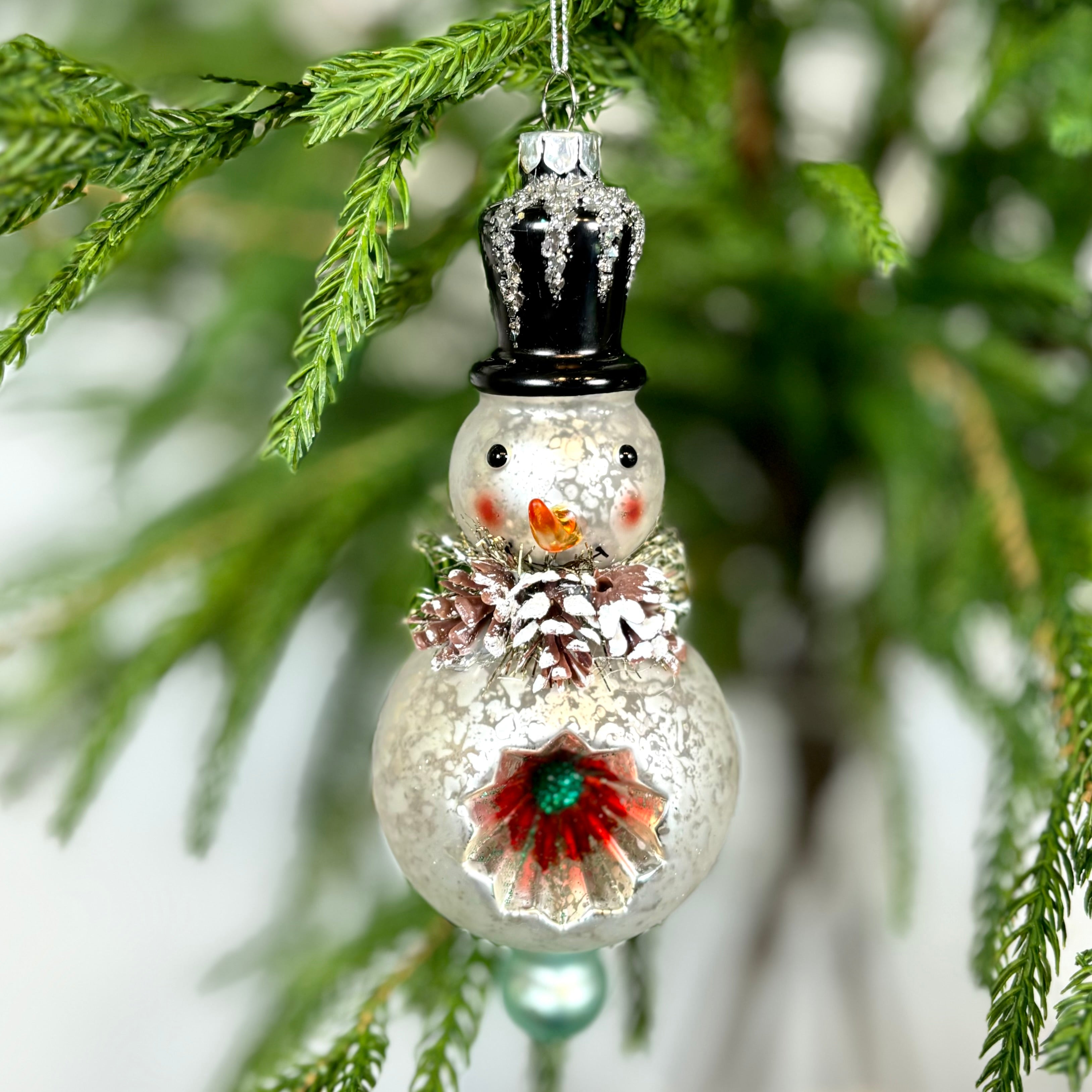 Mercury Glass Snowman Ornament Medium