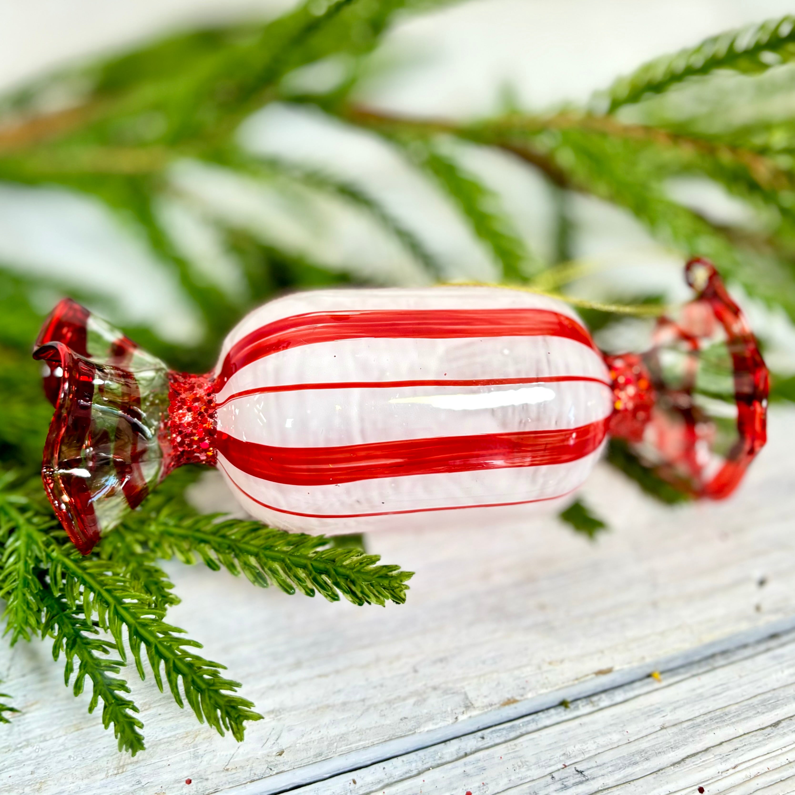 Long Peppermint Glass Candy Ornament