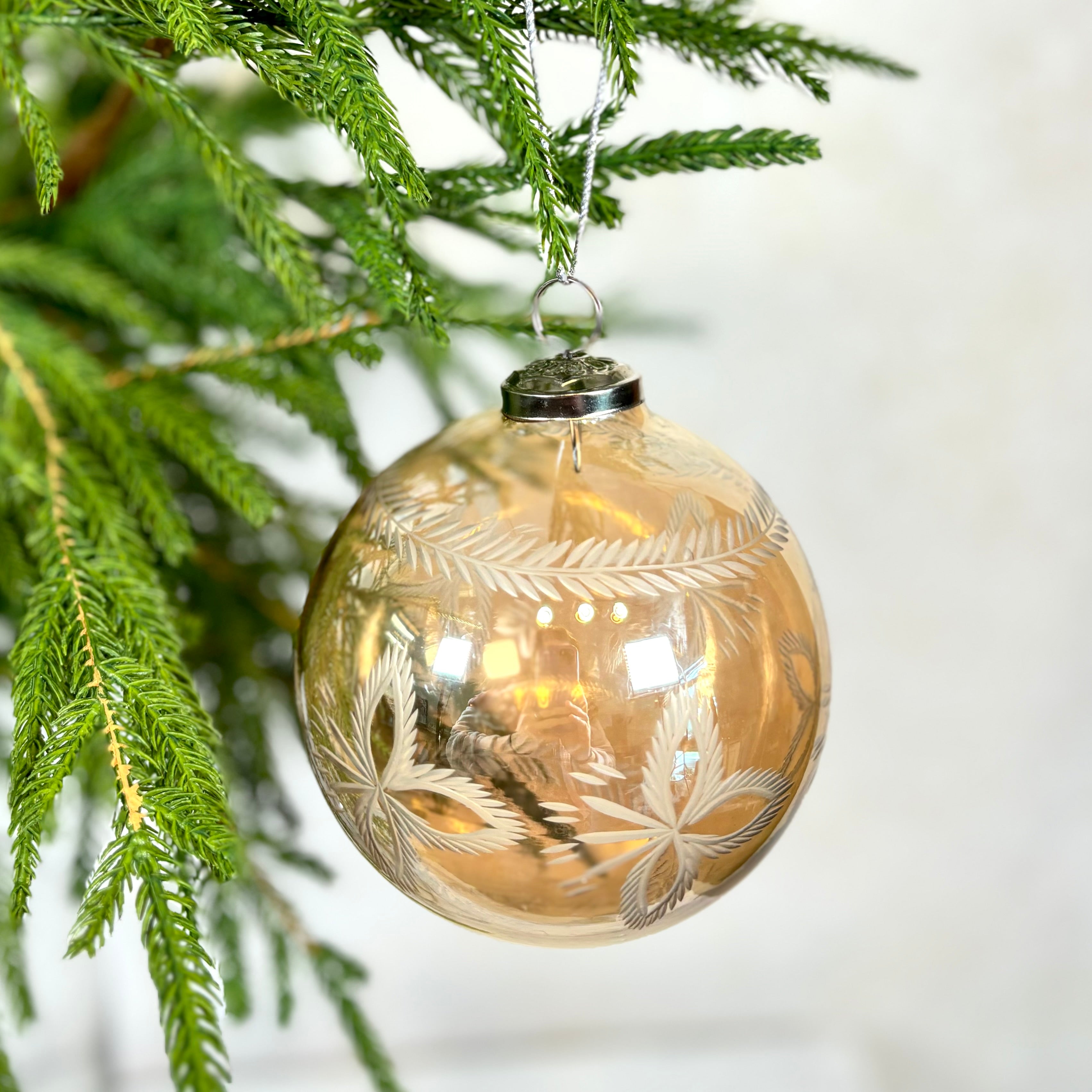 Clear Glass Ball with Fluret Ornament