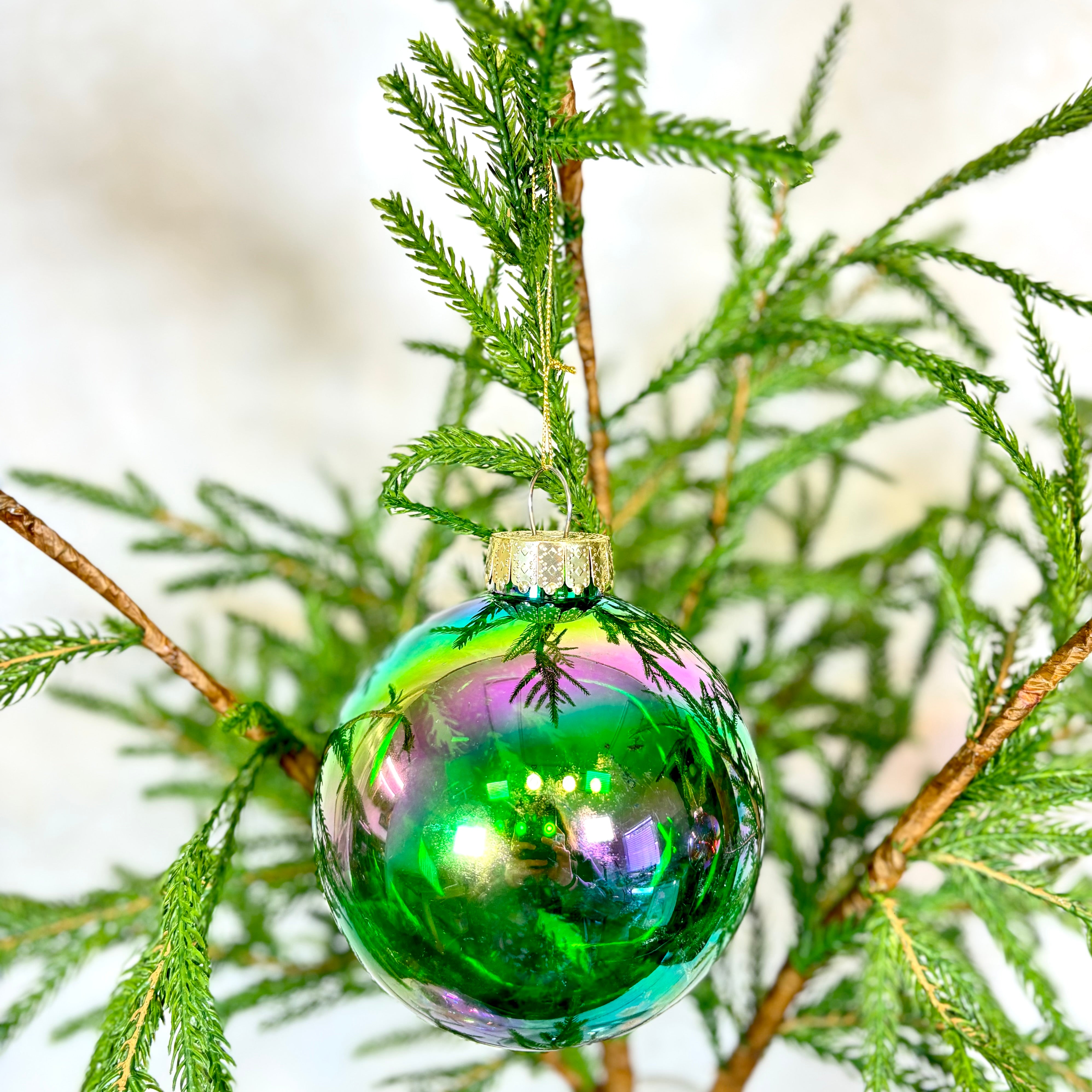 Iridescent Finished Shatterproof Ball Ornament Emerald