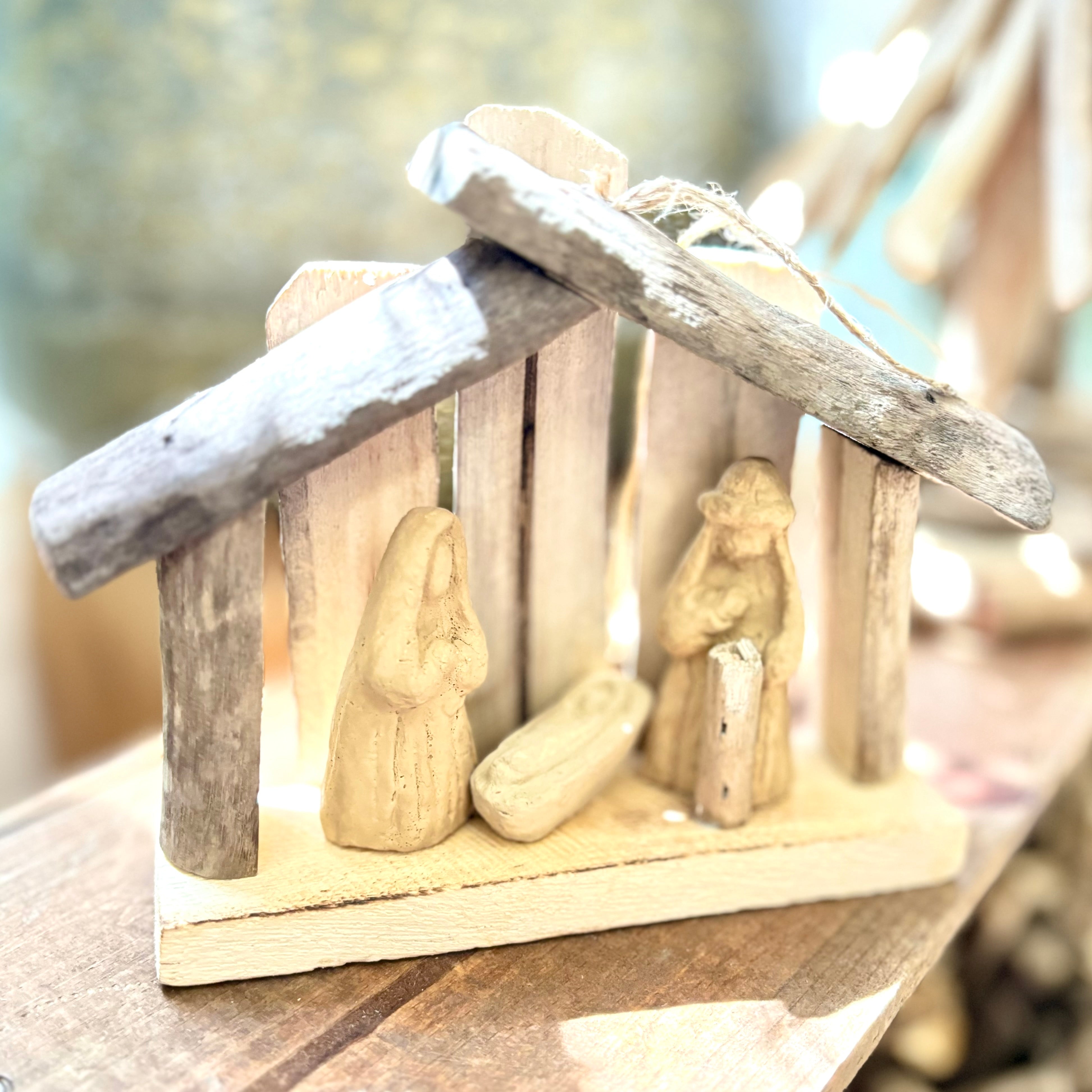 Driftwood Nativity on Twine Ornament