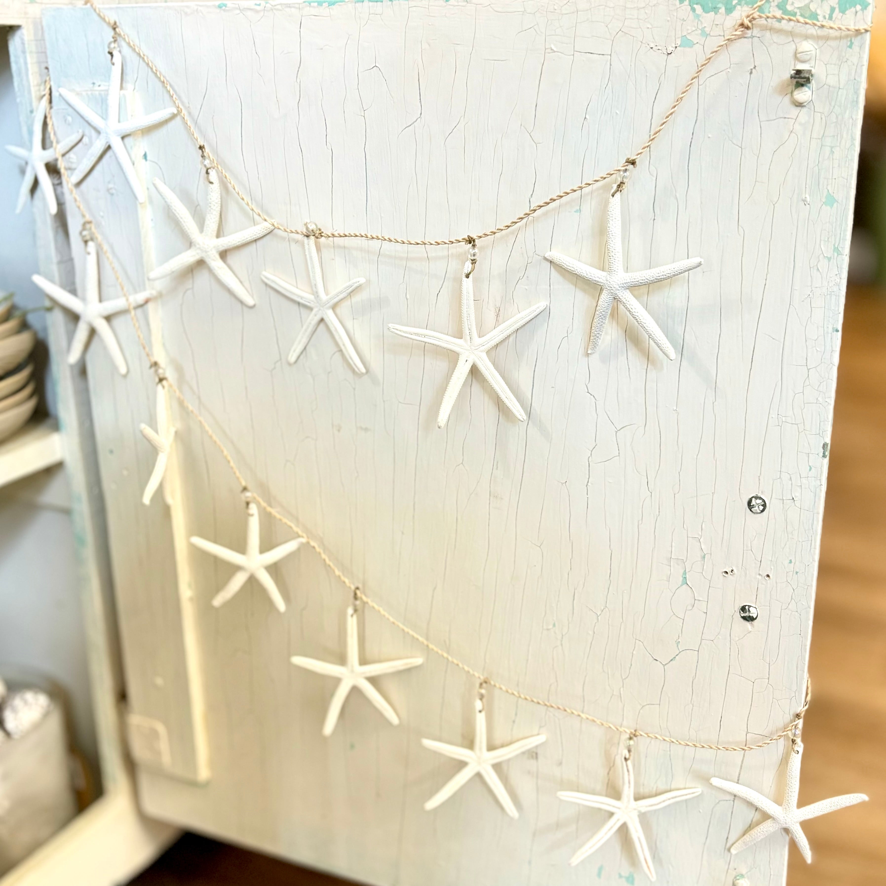 Garland Bleached Finger Stars with Beads on Raffia Twine