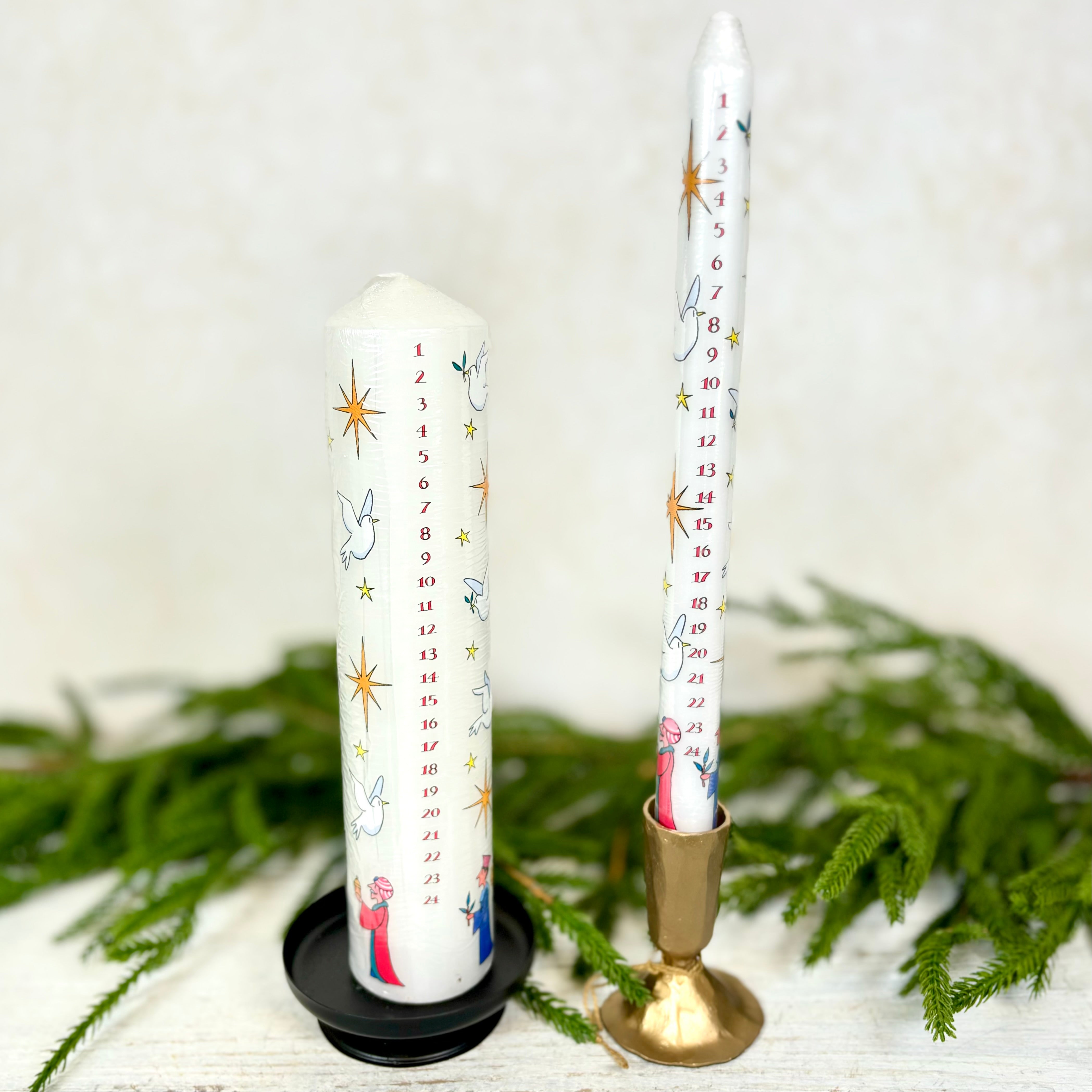 Wise Men Advent Pillar Candle with Black Metal Holder