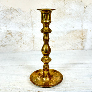 Antique Brass Candlestick Holder with Dish Base