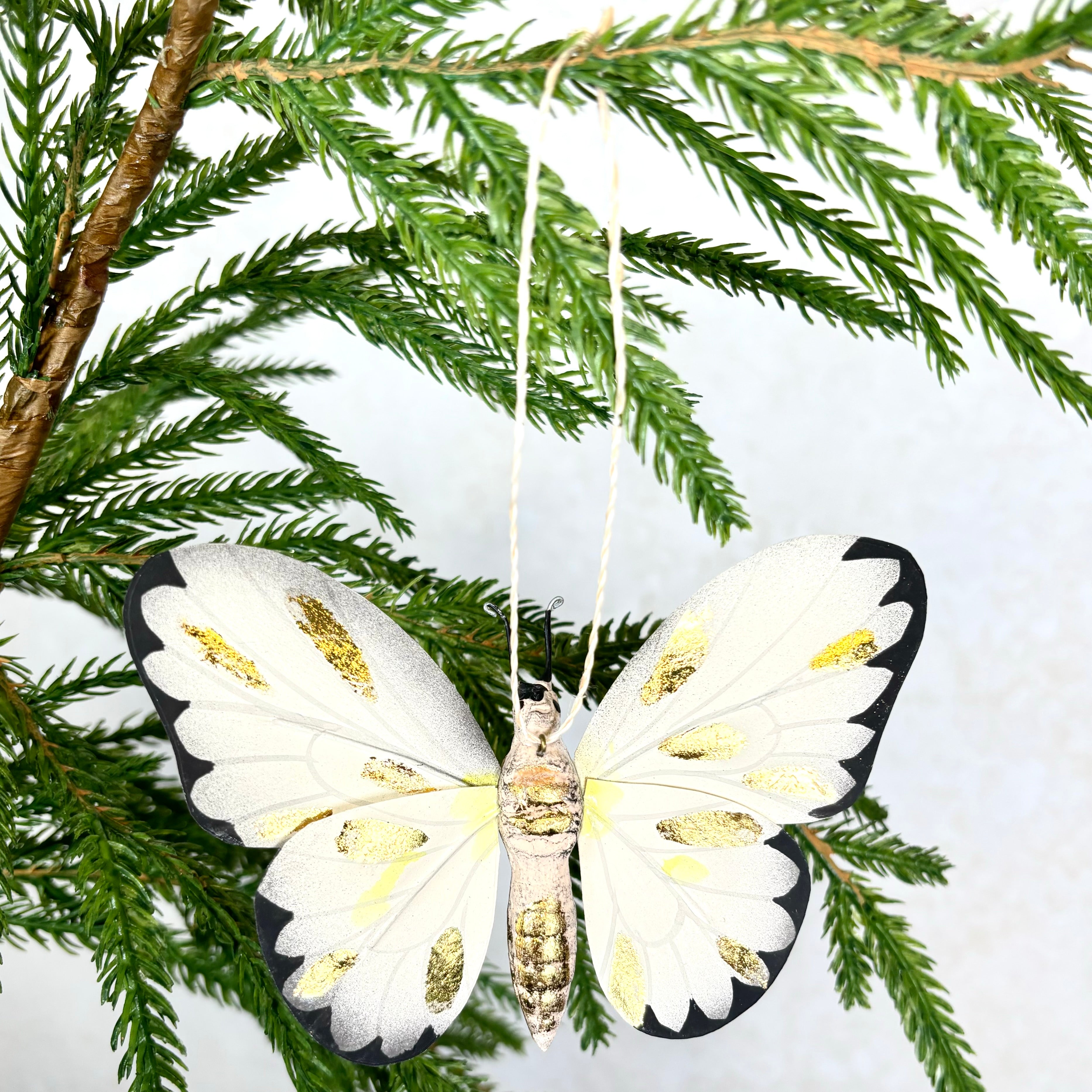 Moth with Gold Markings Paper Mache Ornament