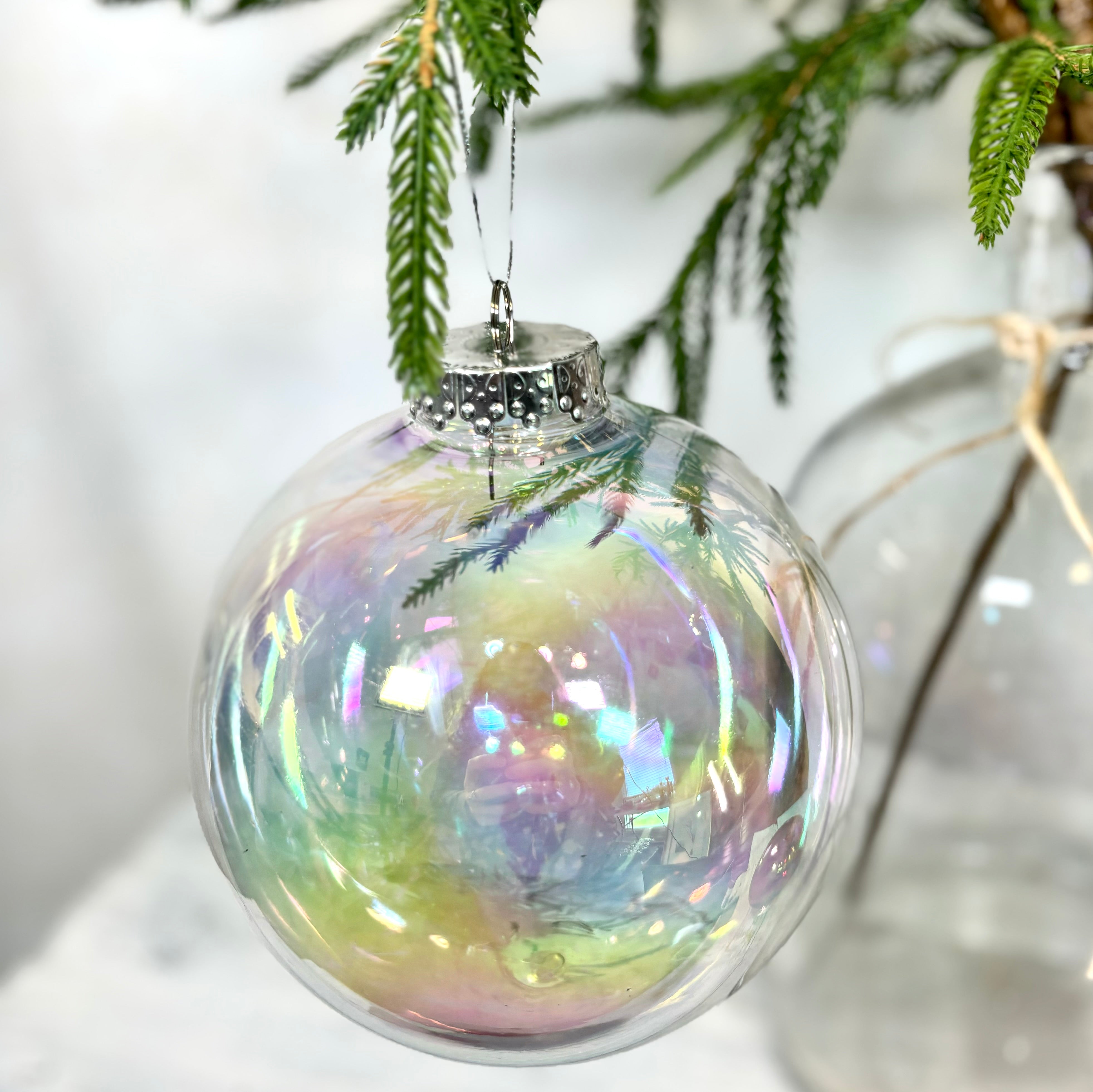 Iridescent Finished Shatterproof Teardrop Ornament Clear