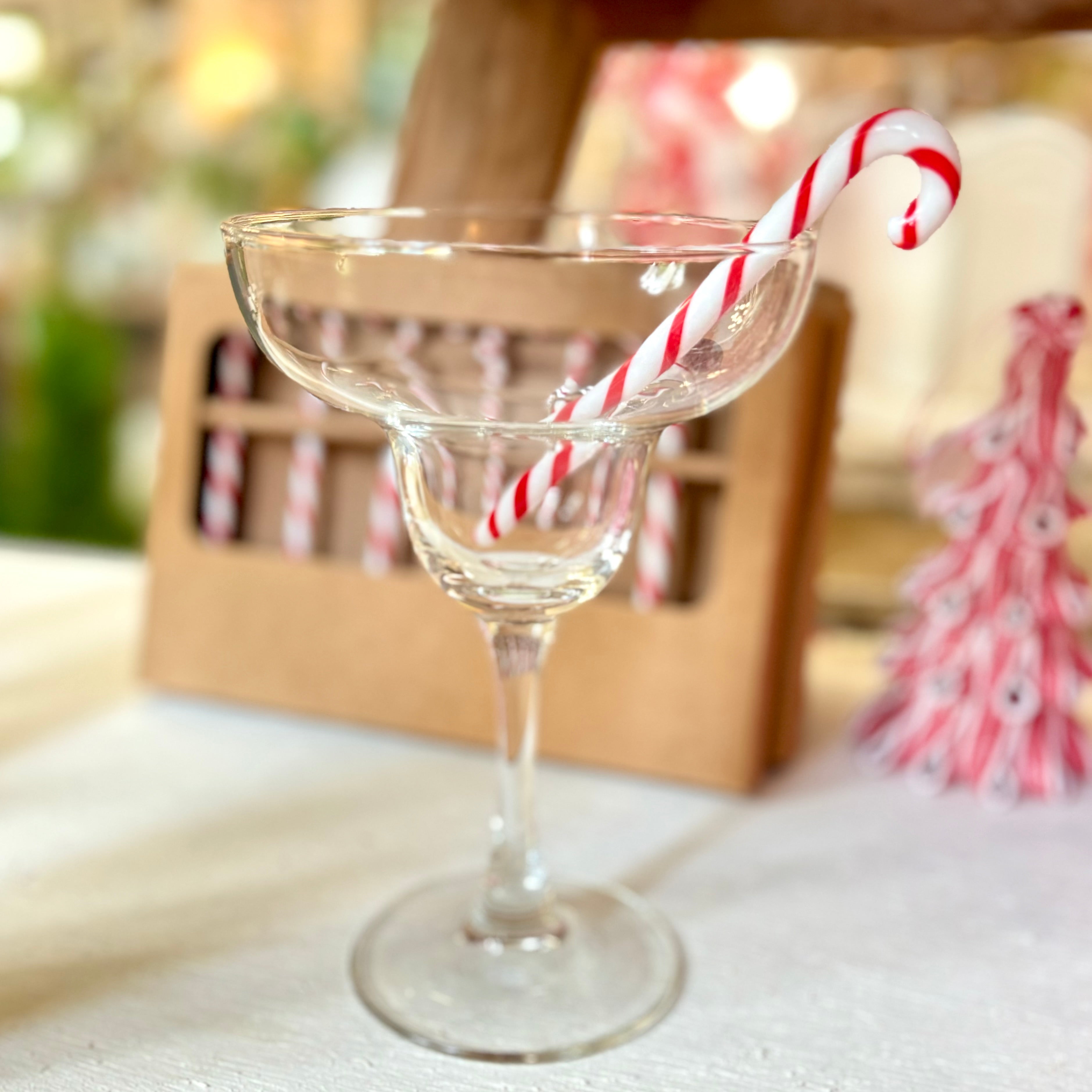 Glass Candy Cane Shaped Stir Sticks Box of Six