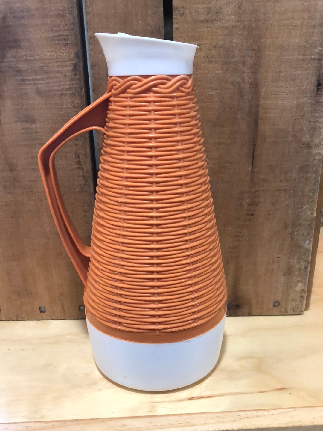 Mid Century Modern Orange Plastic Basket Weave Pitcher