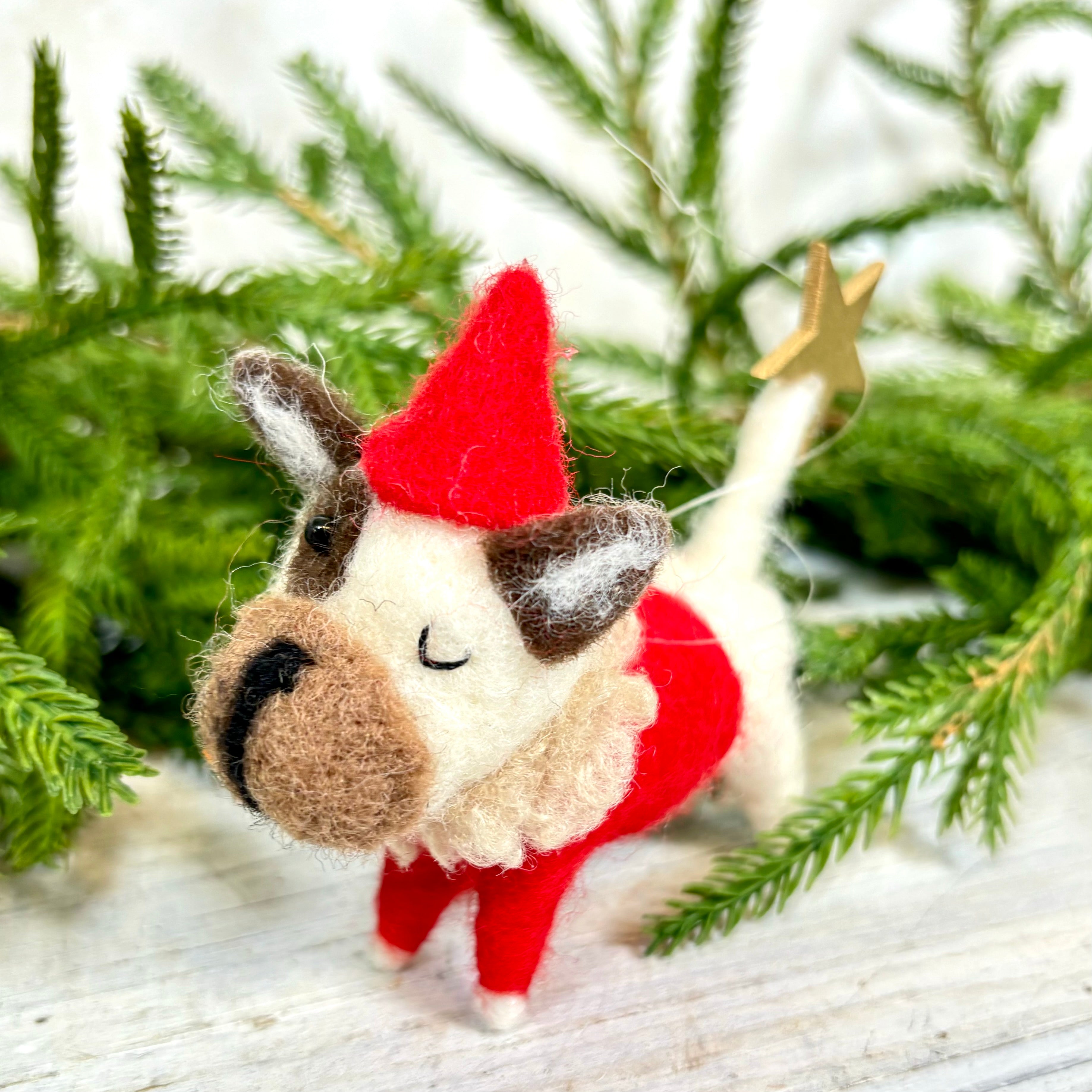 Felt Puppy in Red Outfit with Star Ornament