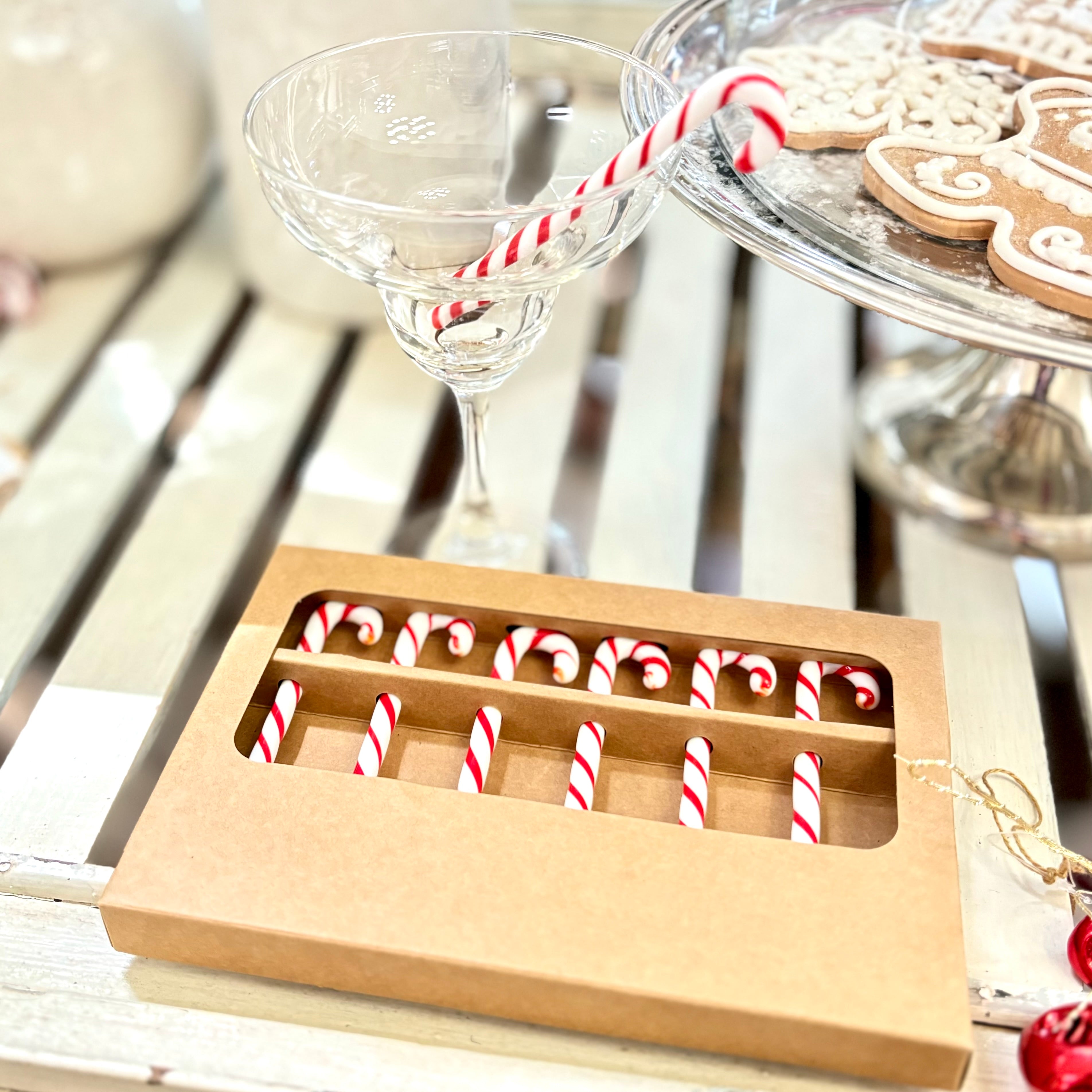 Glass Candy Cane Shaped Stir Sticks Box of Six