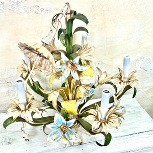 Vintage French Tole Lily Flower Chandelier