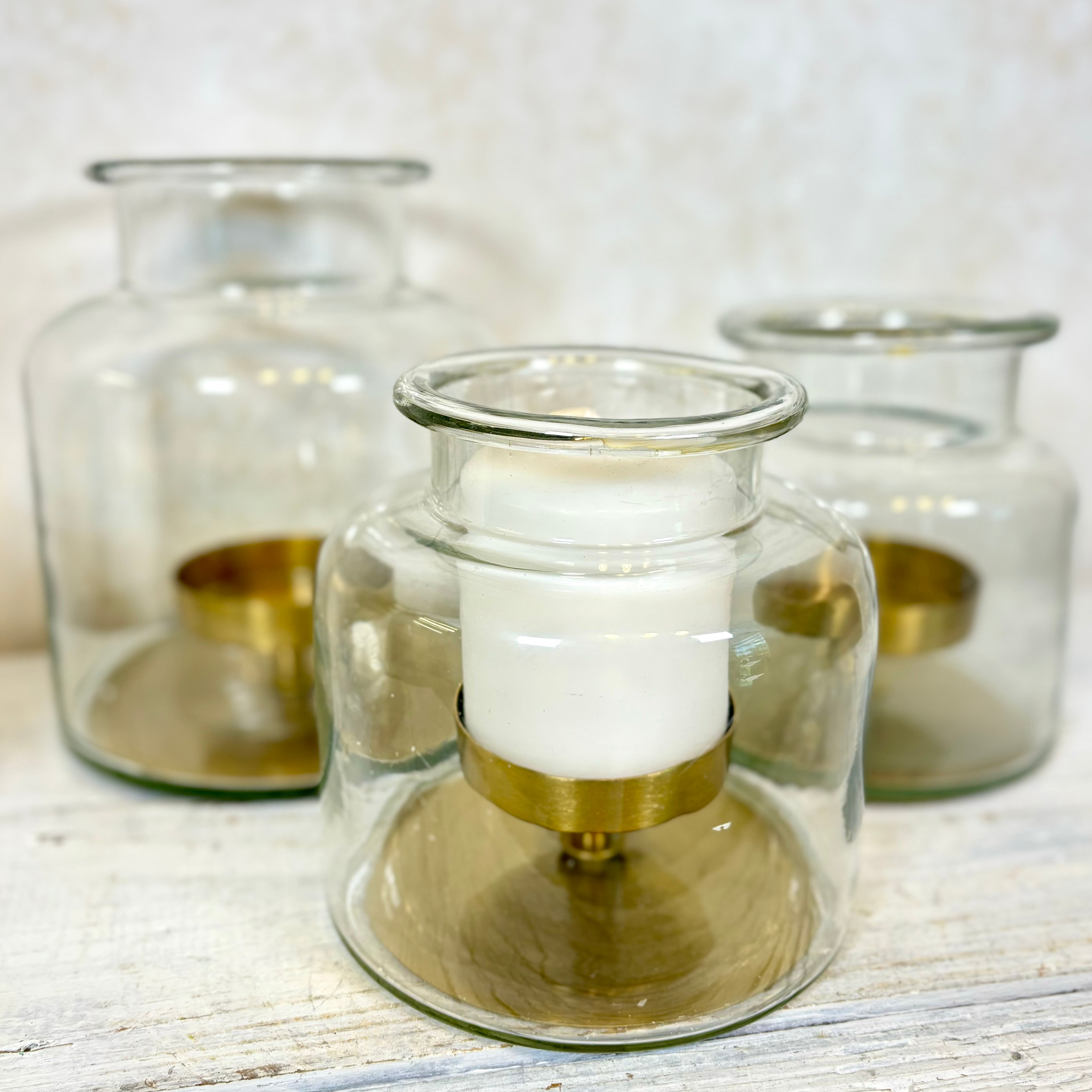 Clear Glass Jar with Metal Pillar Candleholder Short