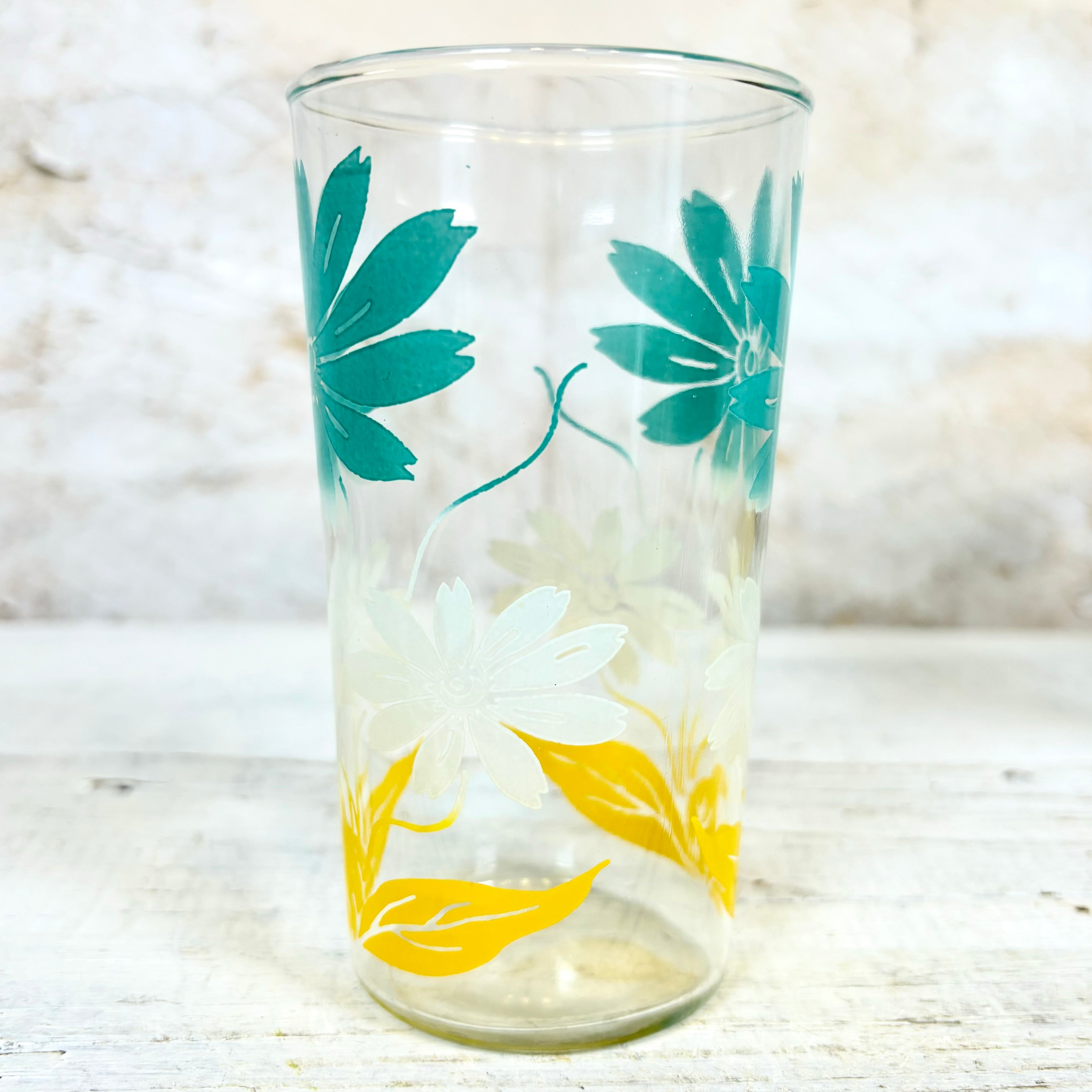 MCM Turquoise, White and Yellow Flower Juice Glasses Set of Eight