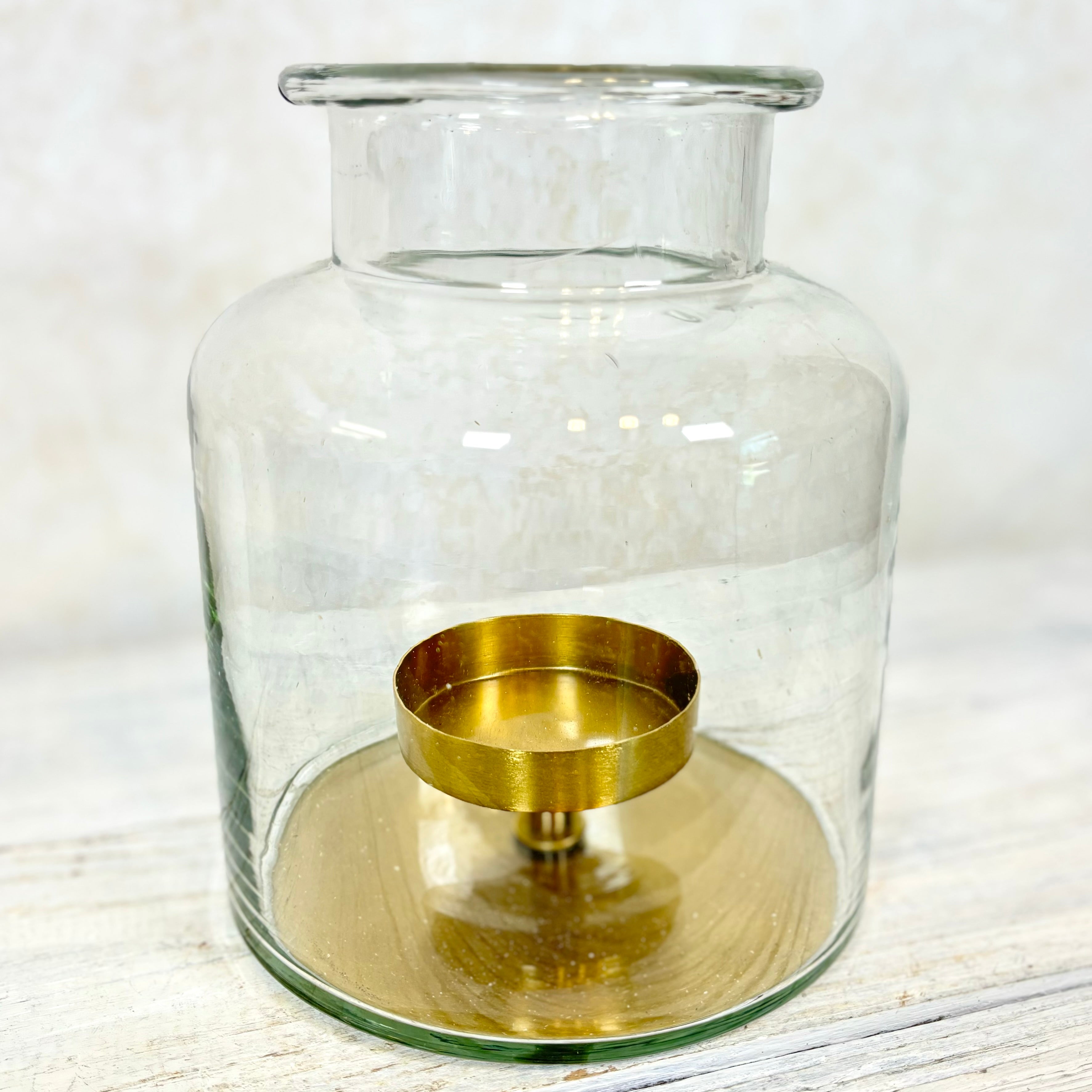 Clear Glass Jar with Metal Pillar Candleholder Medium