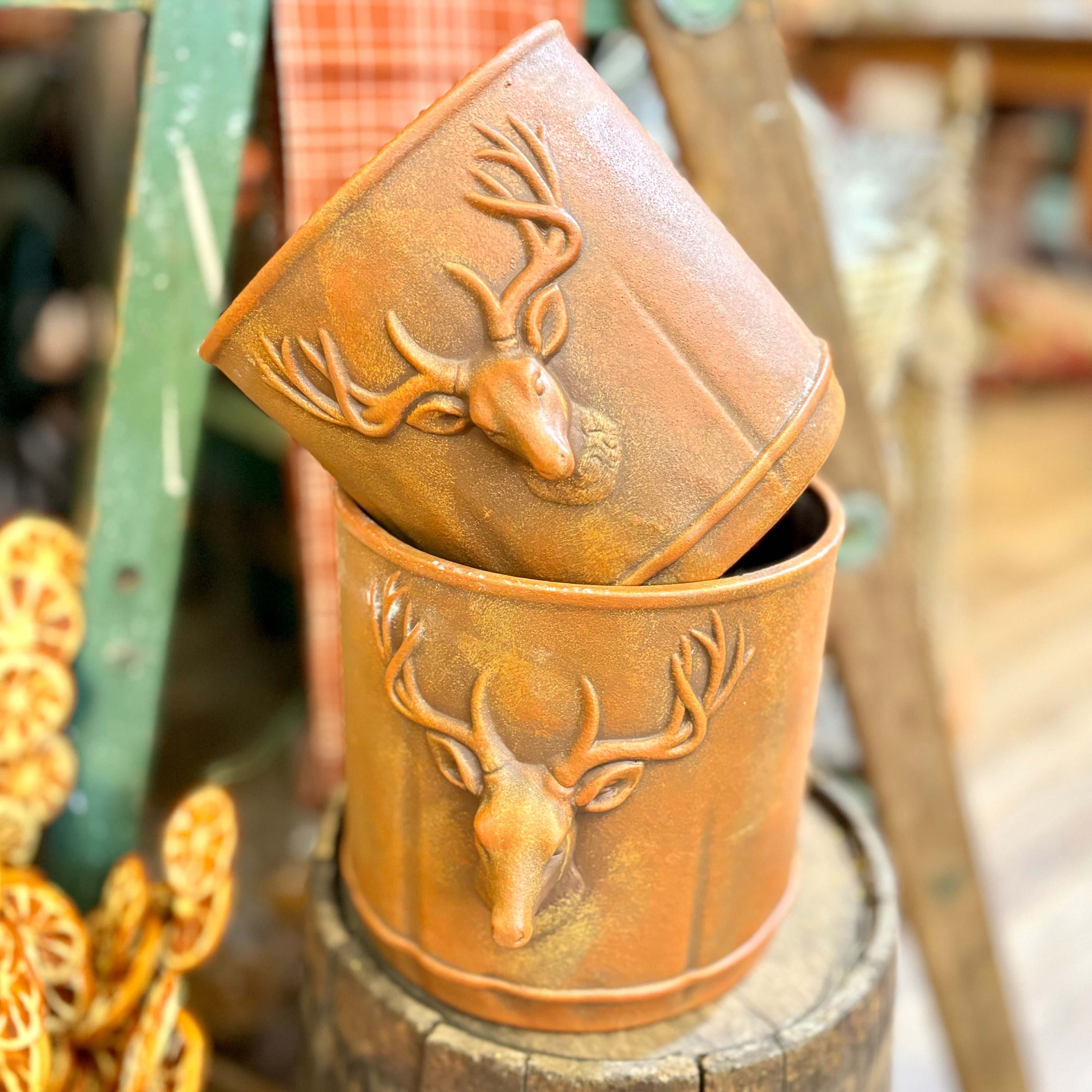 Cement Deer Head Planter with Rusty Finish Small