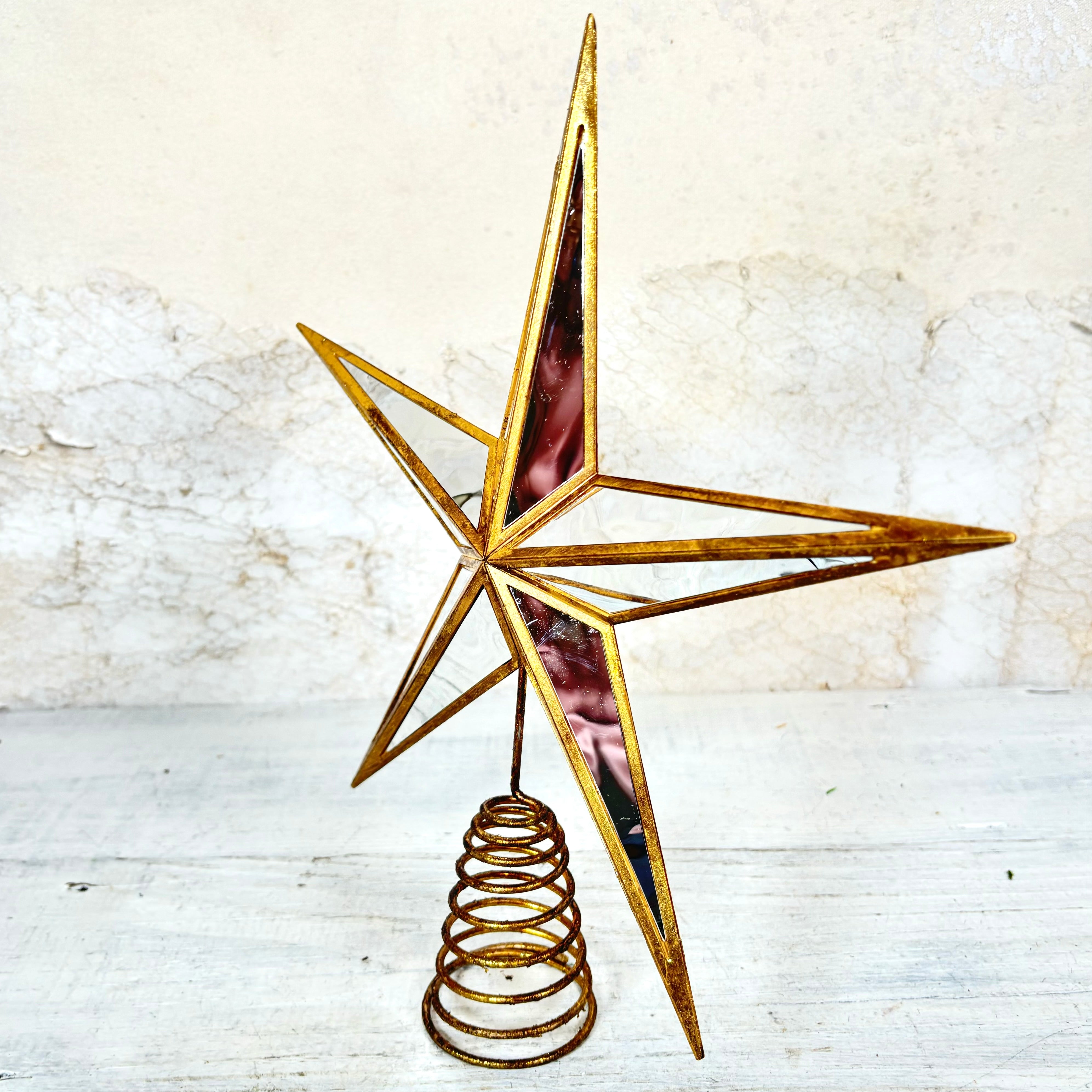 Mirrored Glass Gold Star Tree Topper