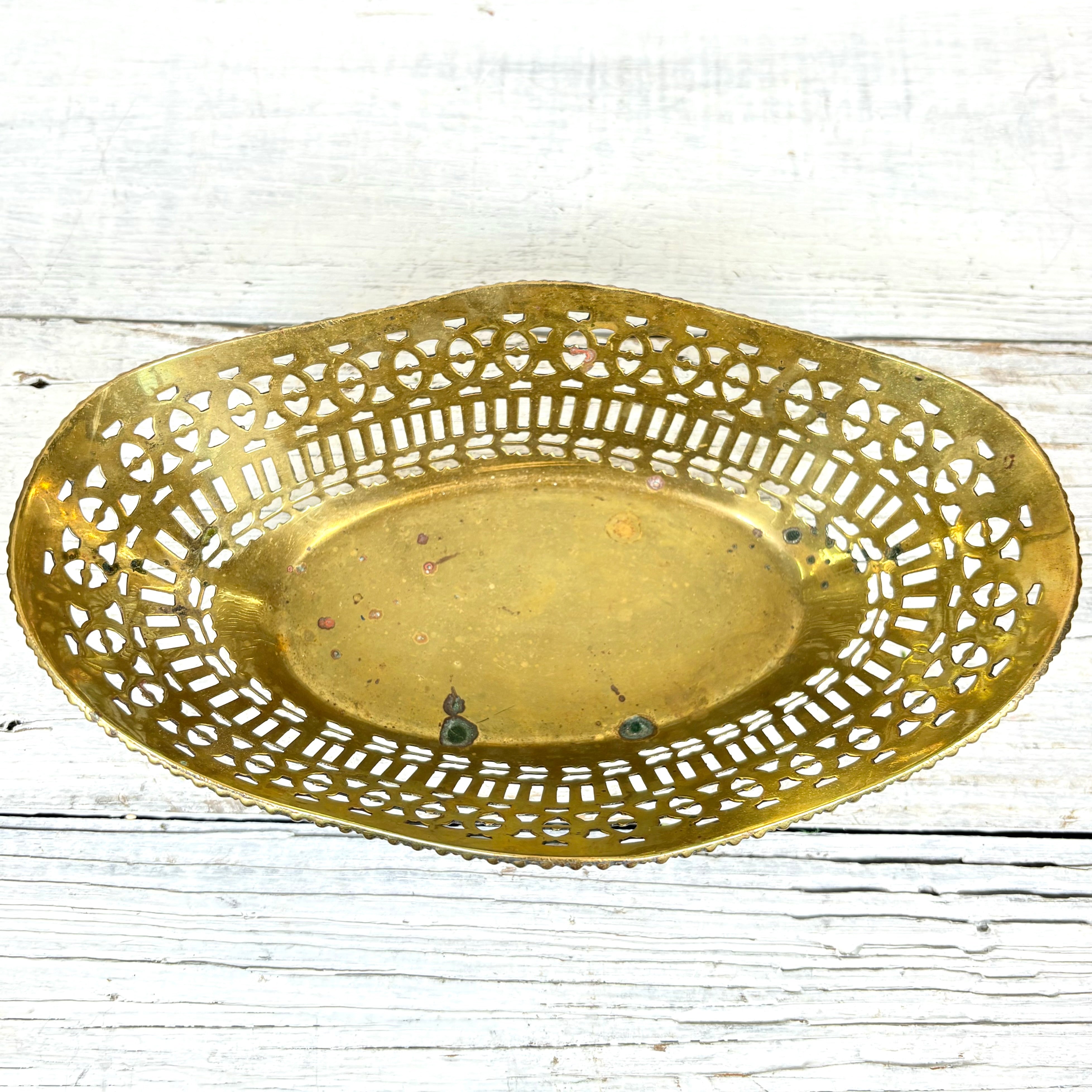 Vintage Brass Oval Decorative Trinket Basket