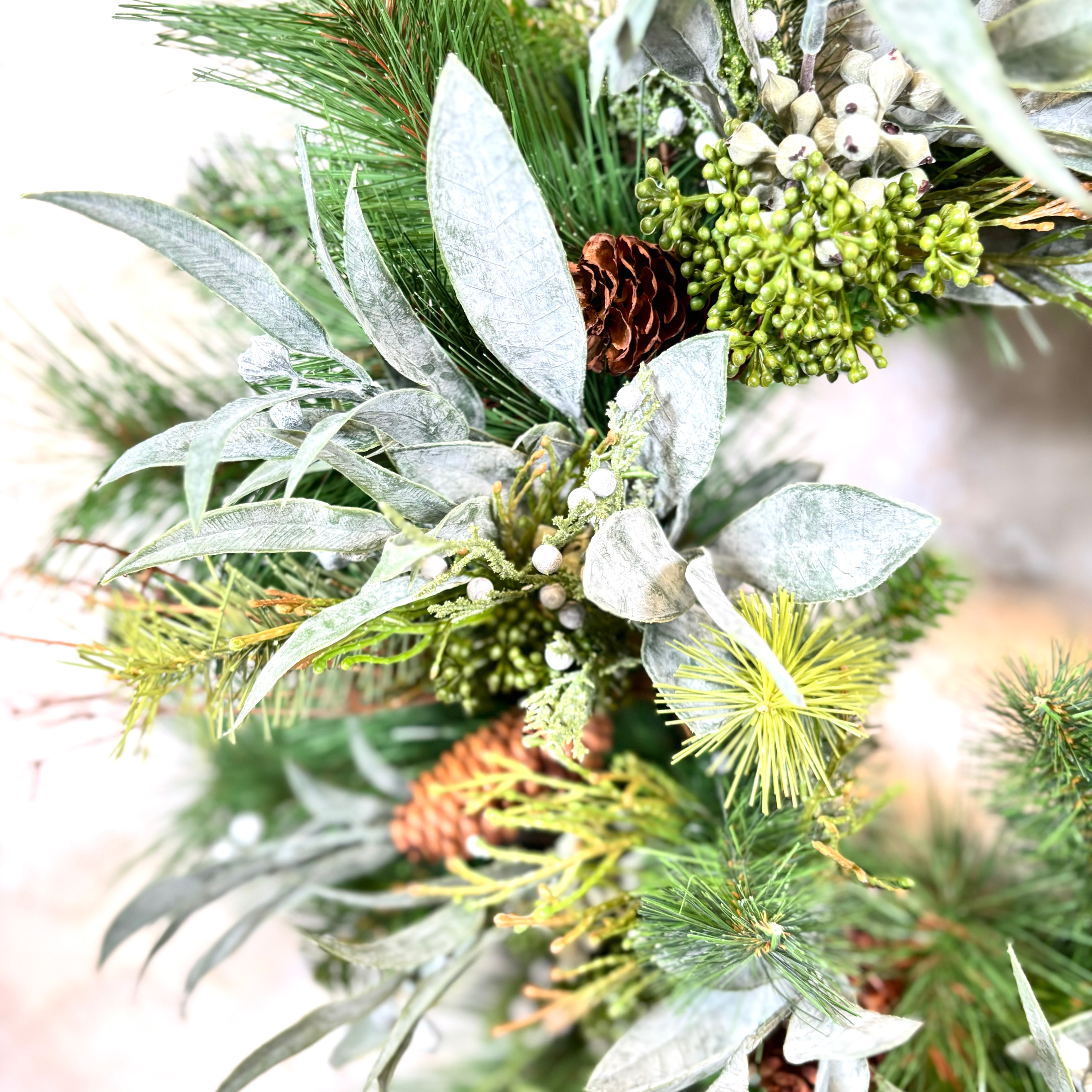 24"D Wreath Seeded Eucalyptus and Pine