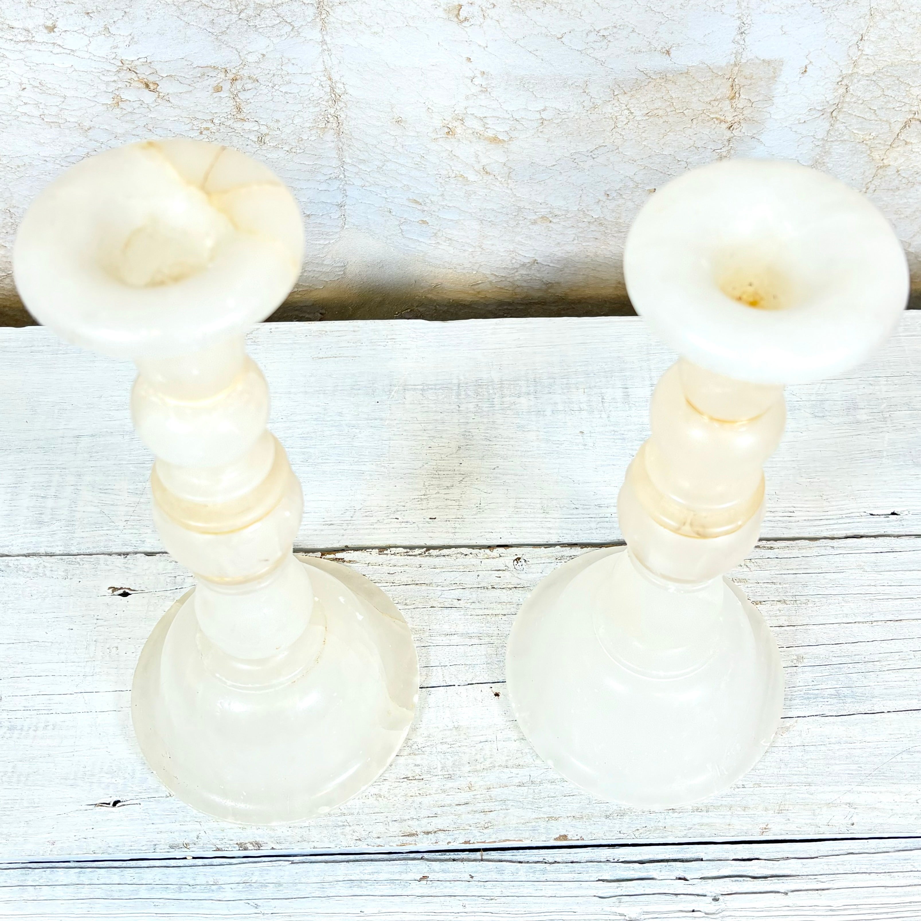 Pair of Vintage Marble Candlestick Holders