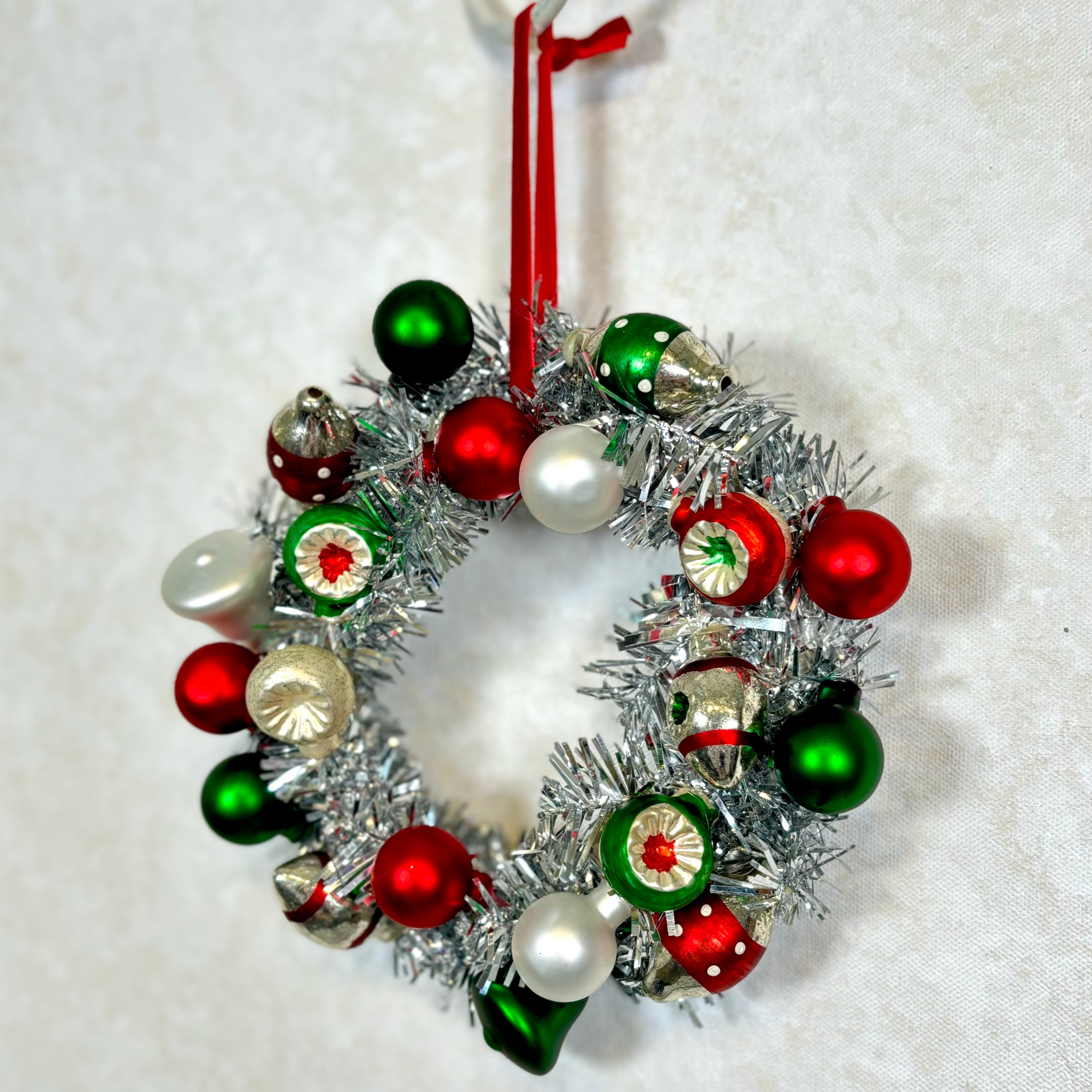 Silver Tinsel Ball Wreath Ornament