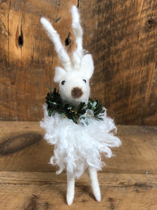 Wool White Deer with Wreath Mama
