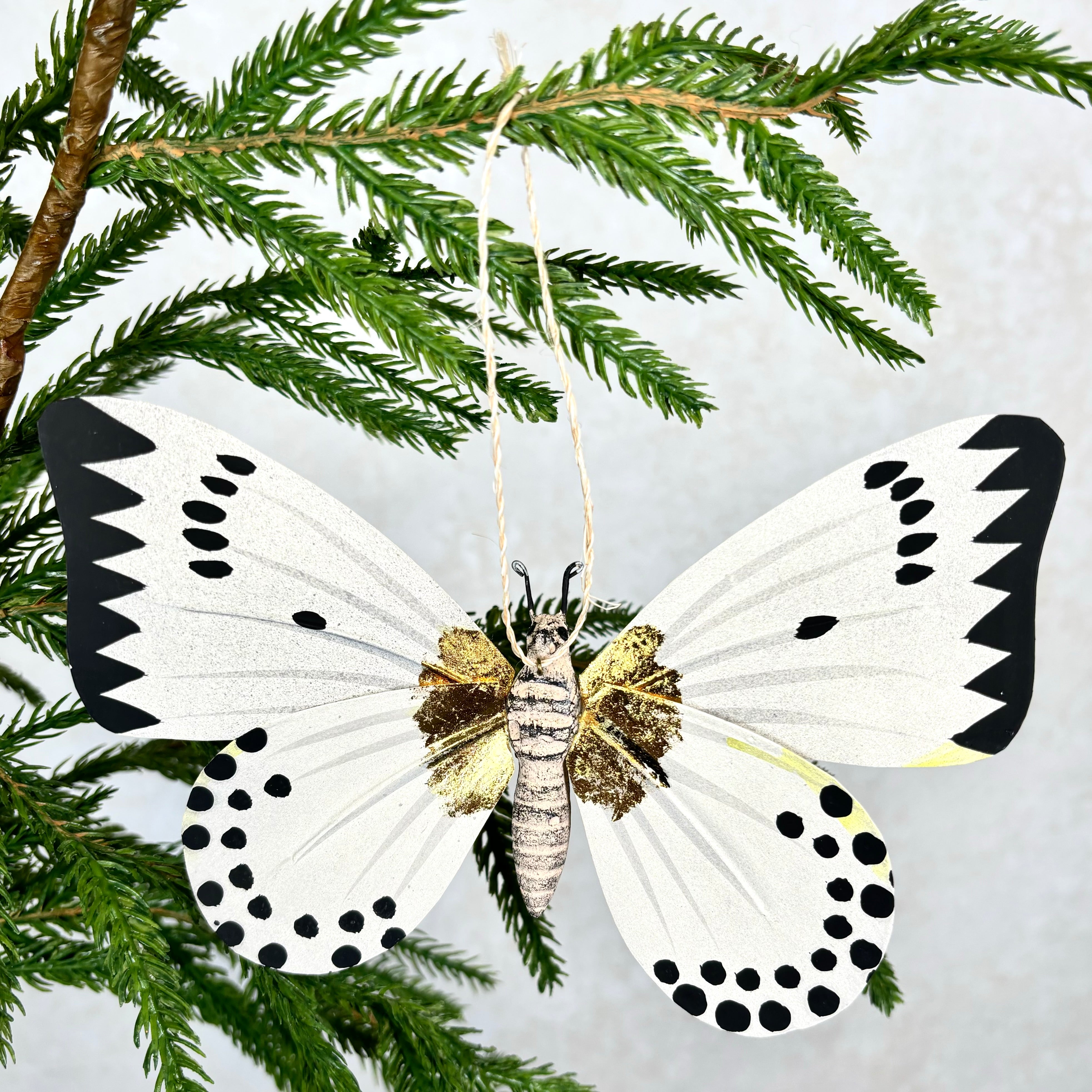 Moth with Black Markings Paper Mache Ornament