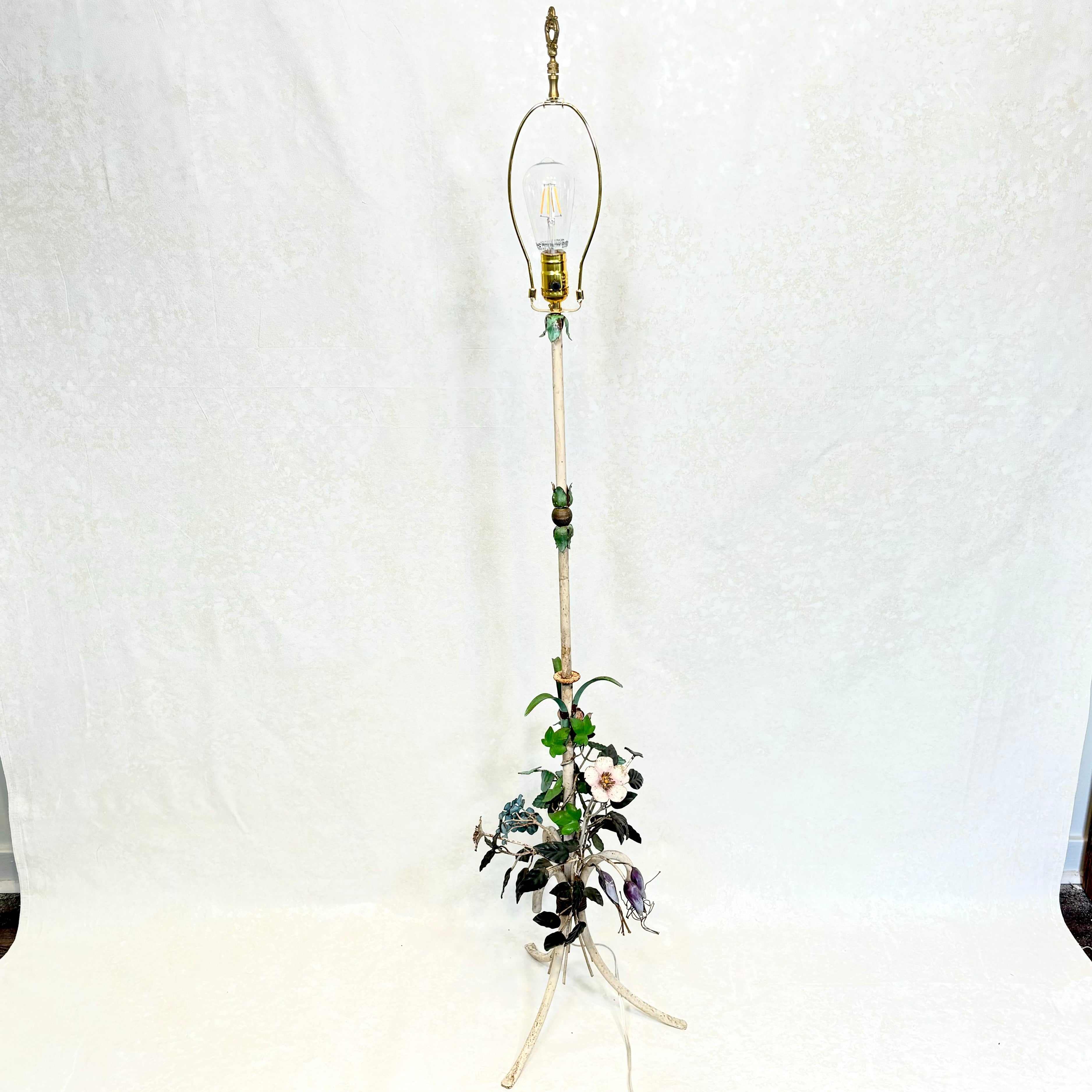 1960s Antique Italian Metal Floral Floor Lamp