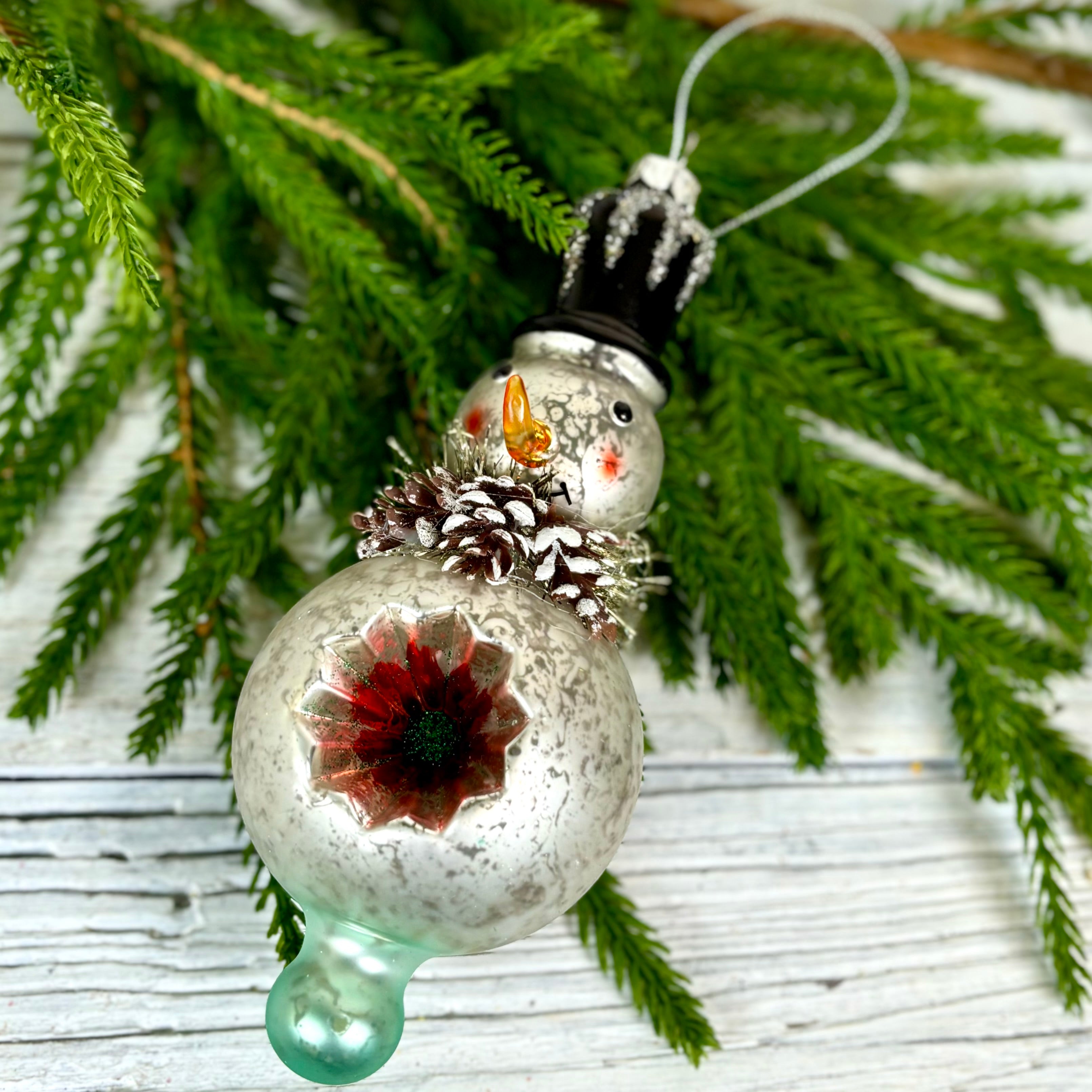 Mercury Glass Snowman Ornament Medium