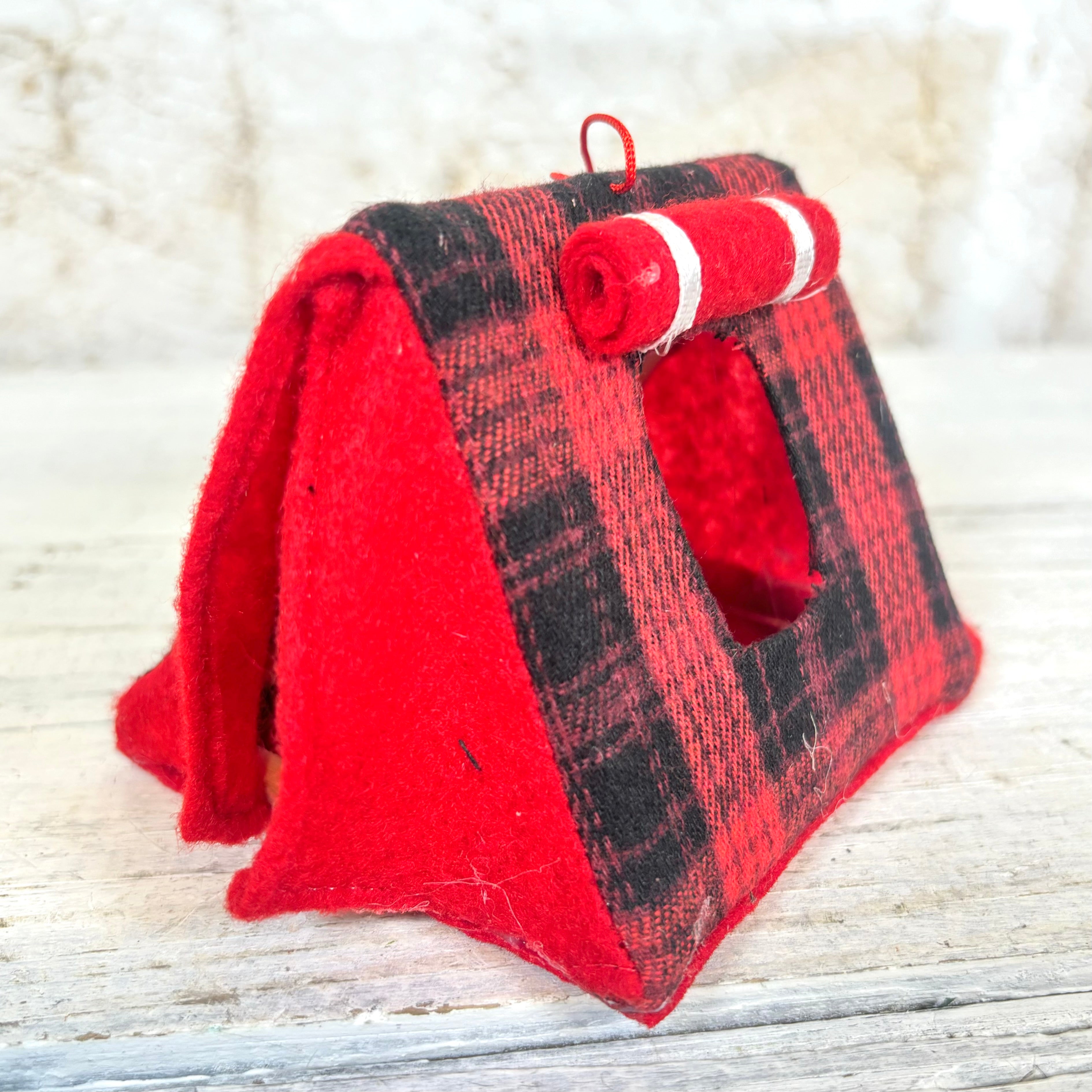 Fabric Red and Black Plaid Tent Ornament