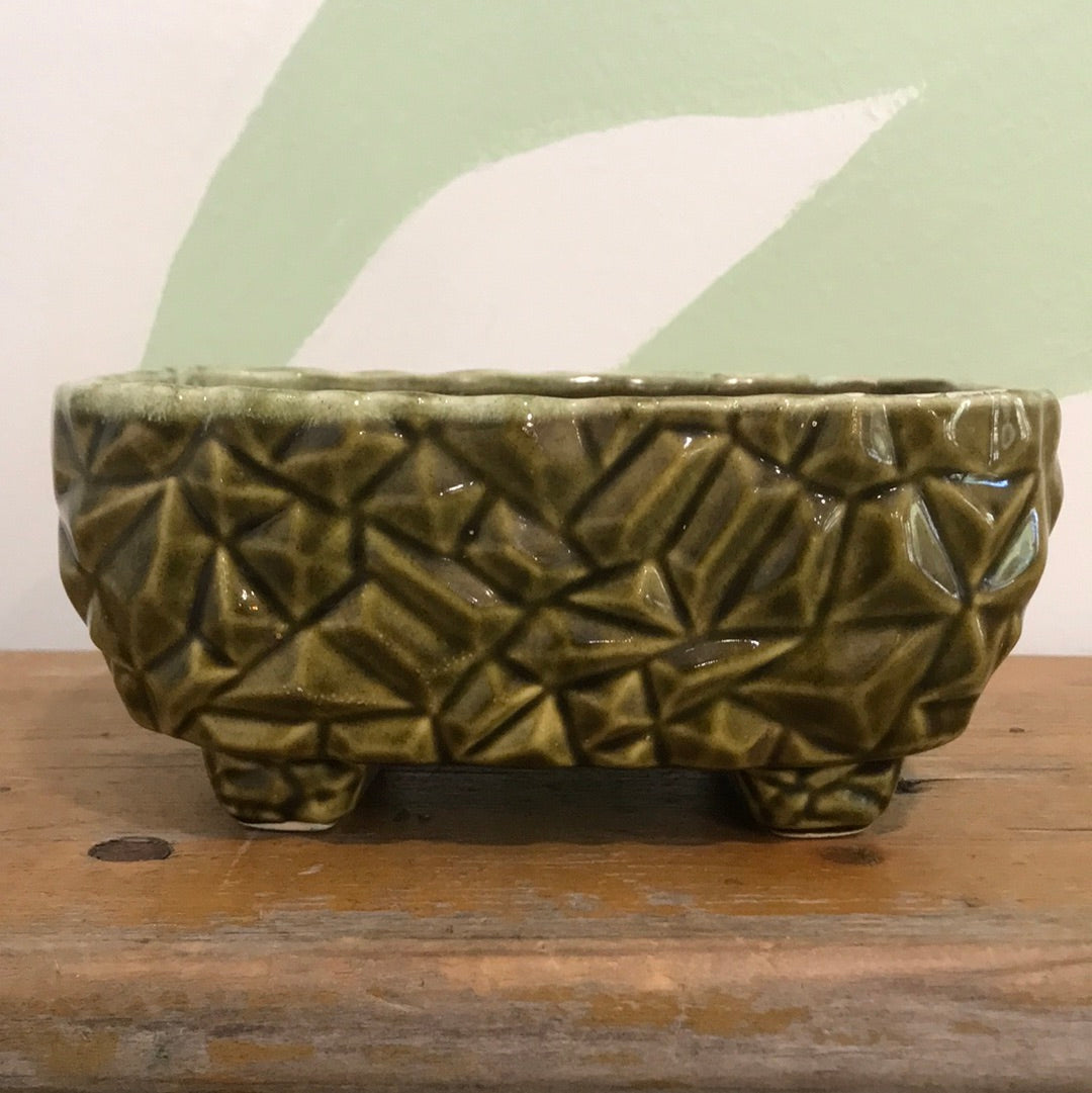 Green Mid Century Modern Patterned Footed Planter