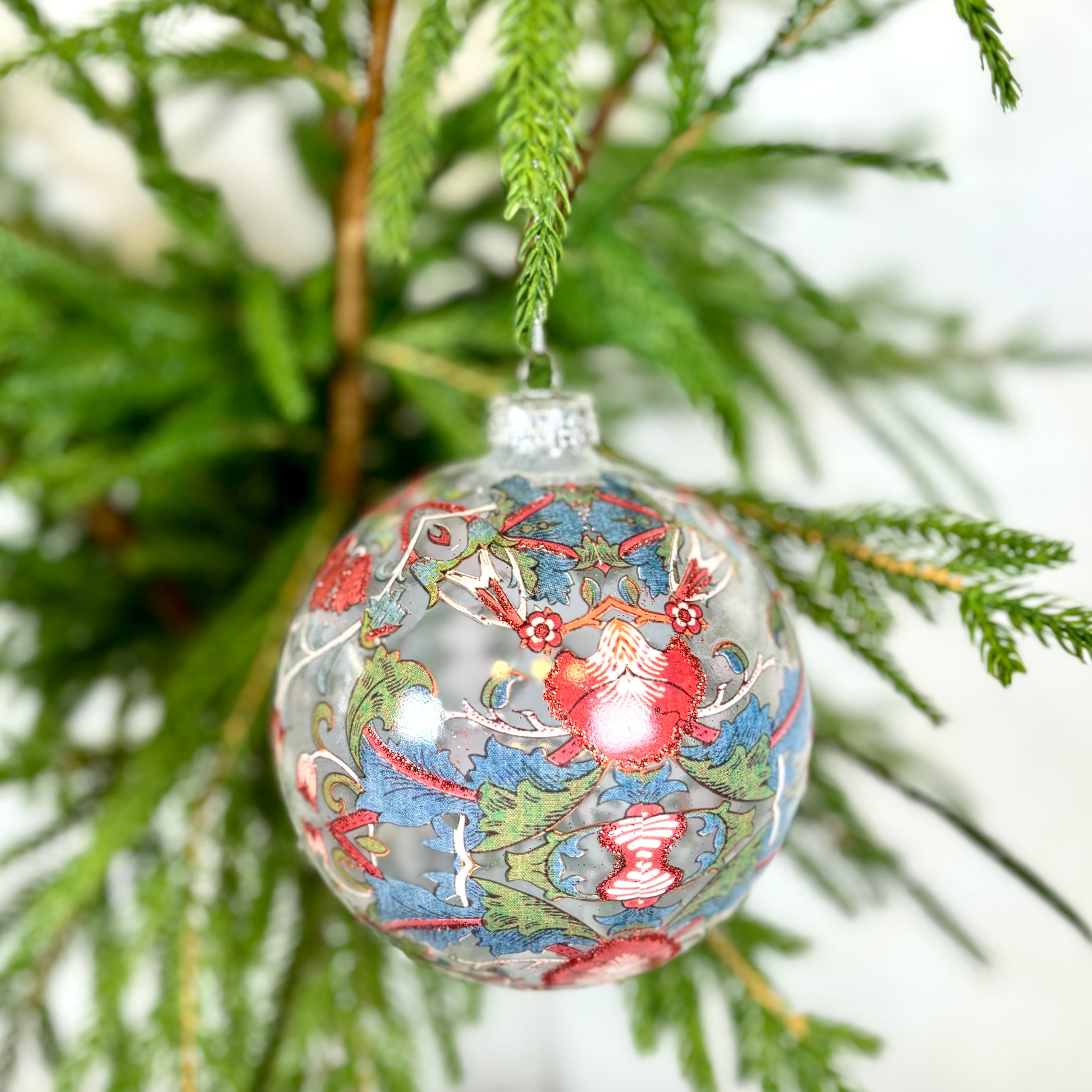 Red Flowers Glass Ball Ornament