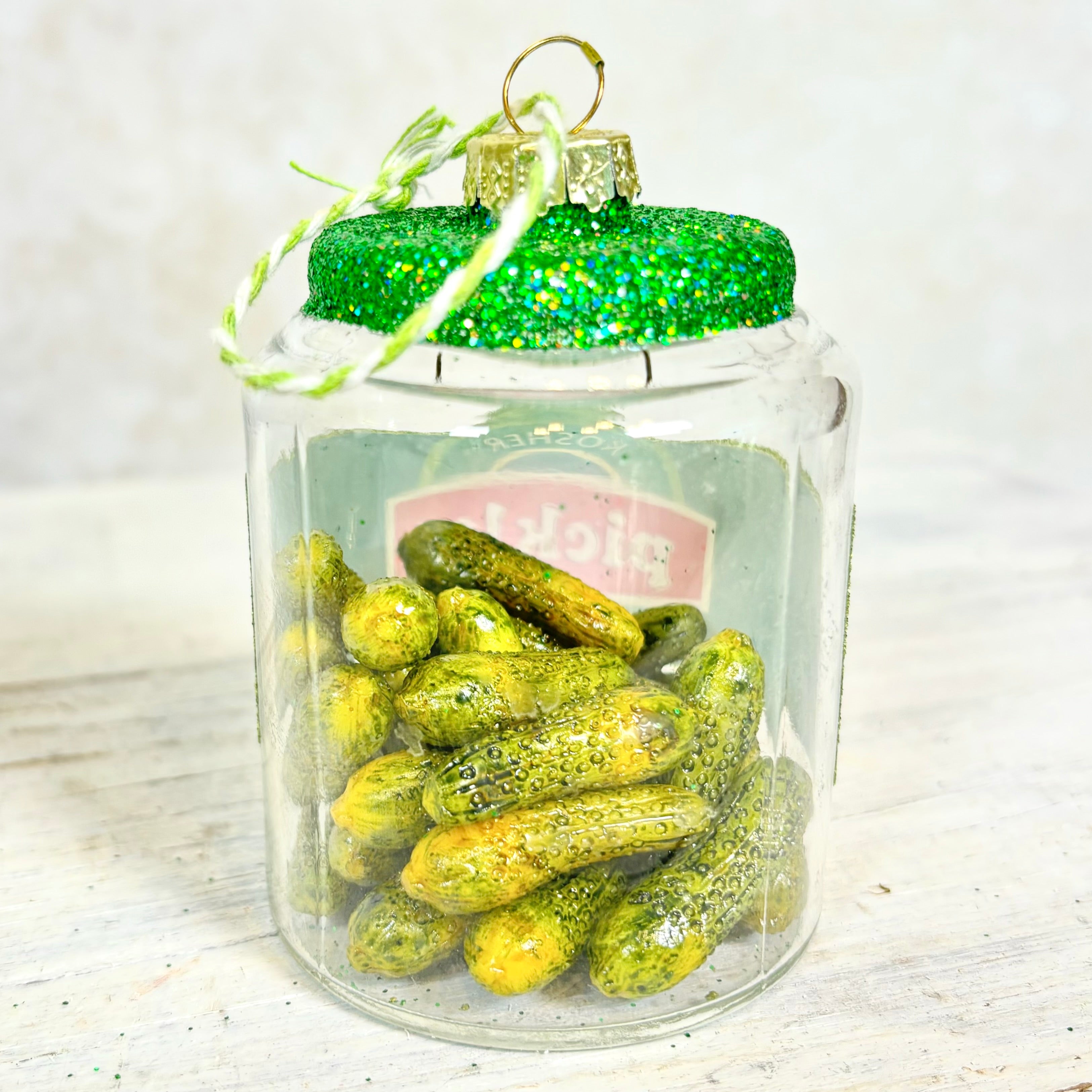 Kosher Dill Pickles Jar Glass Ornament