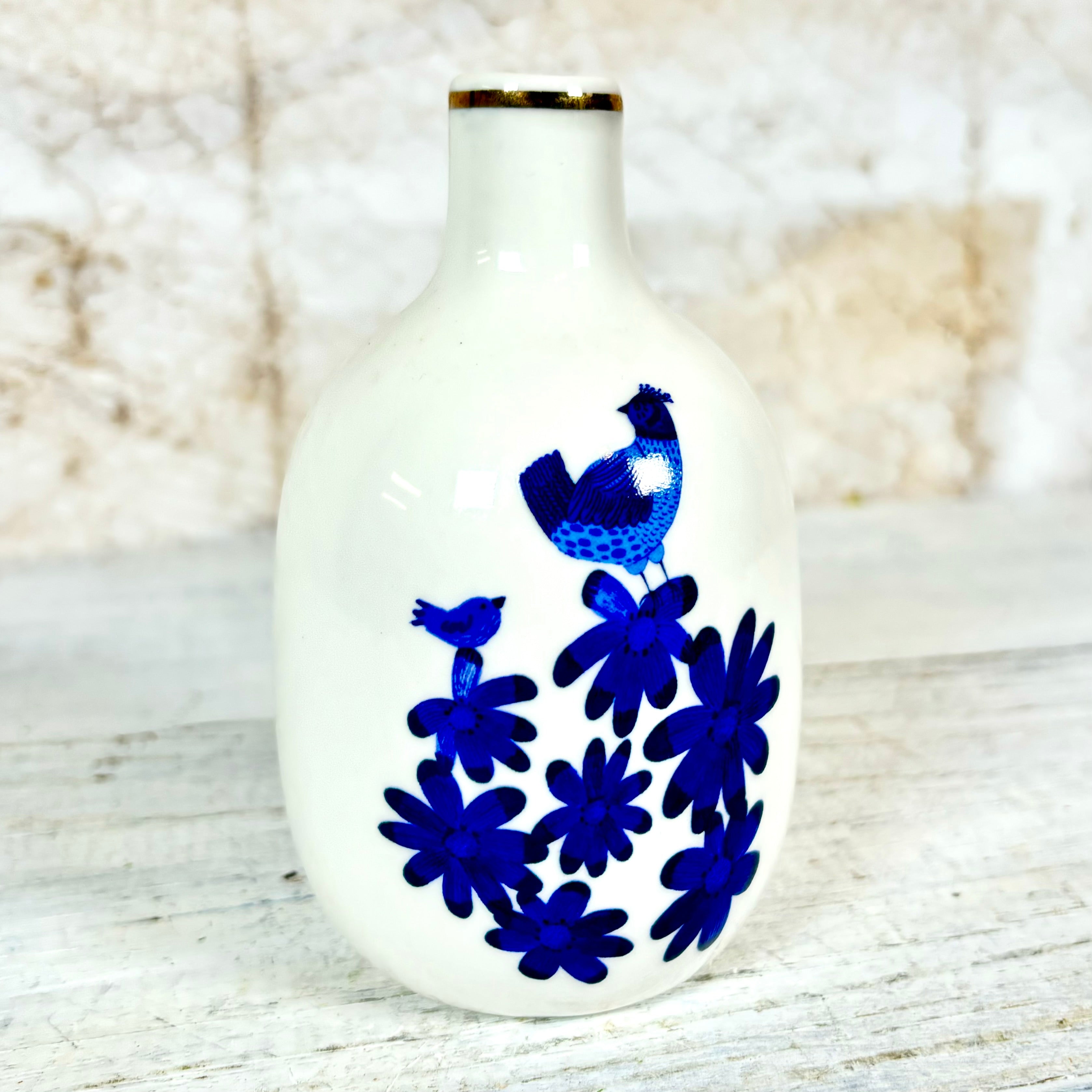 Ceramic Blue and White Bud Vase with Bird