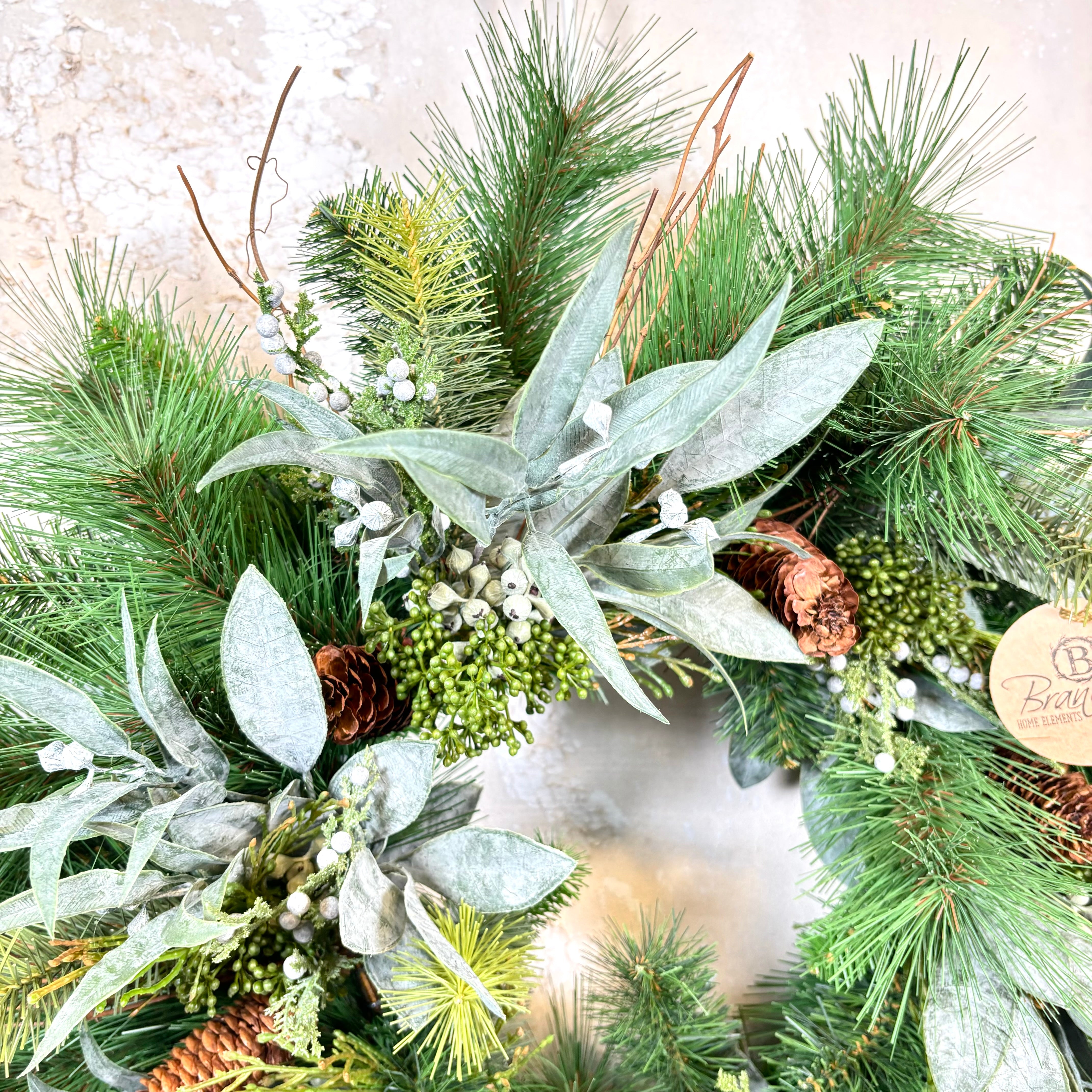 24"D Wreath Seeded Eucalyptus and Pine