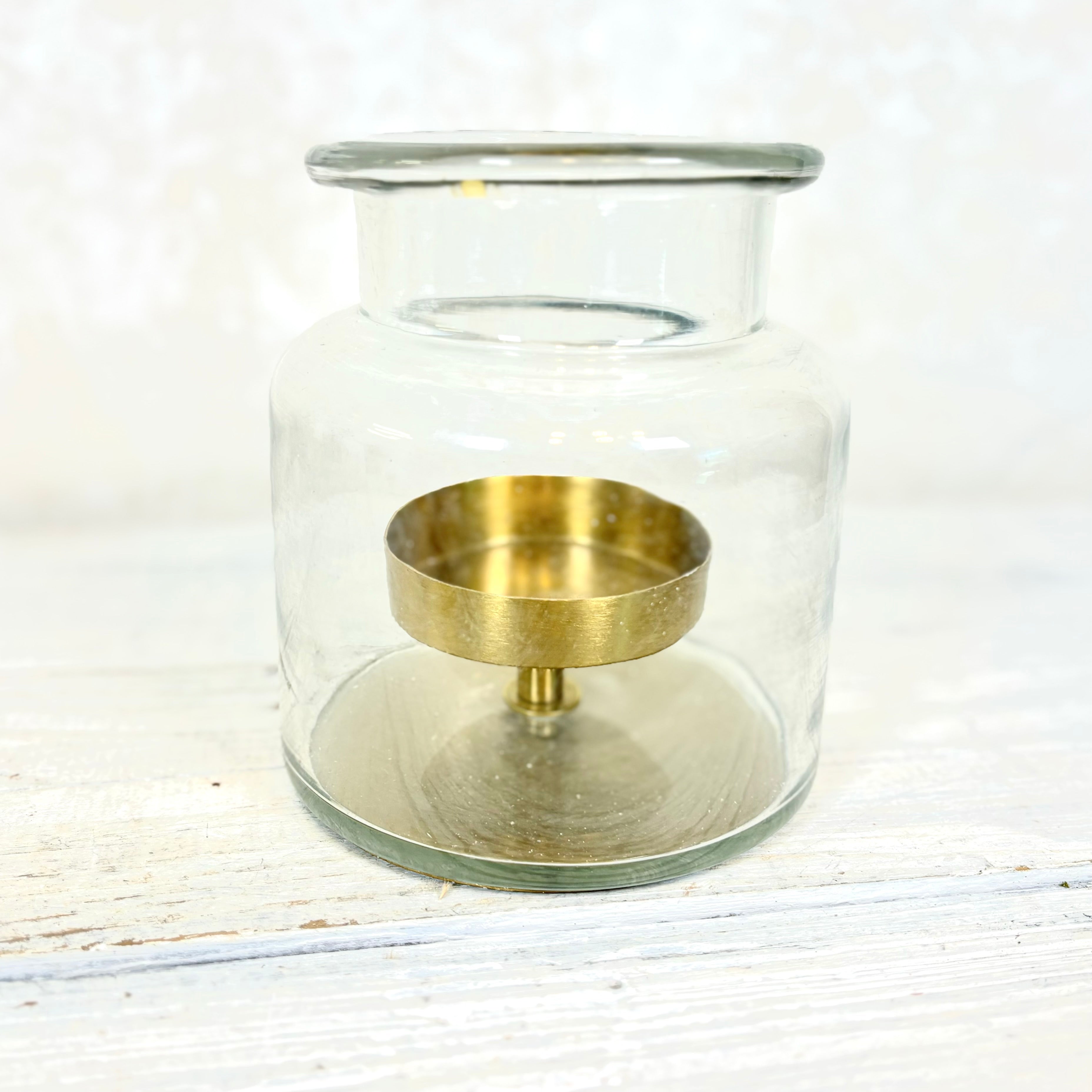 Clear Glass Jar with Metal Pillar Candleholder Extra Short