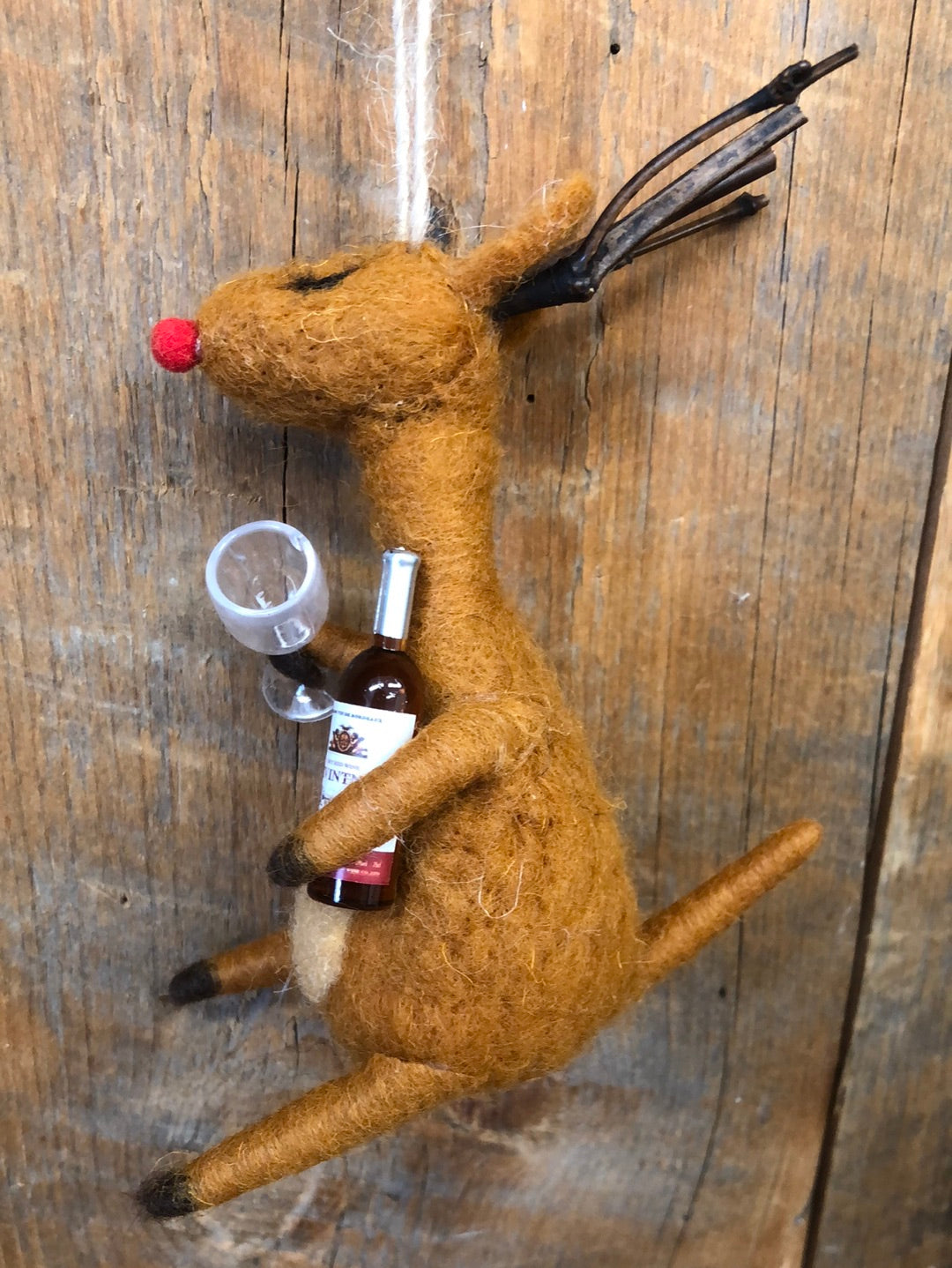 Felt Reindeer with Red Wine and Glass