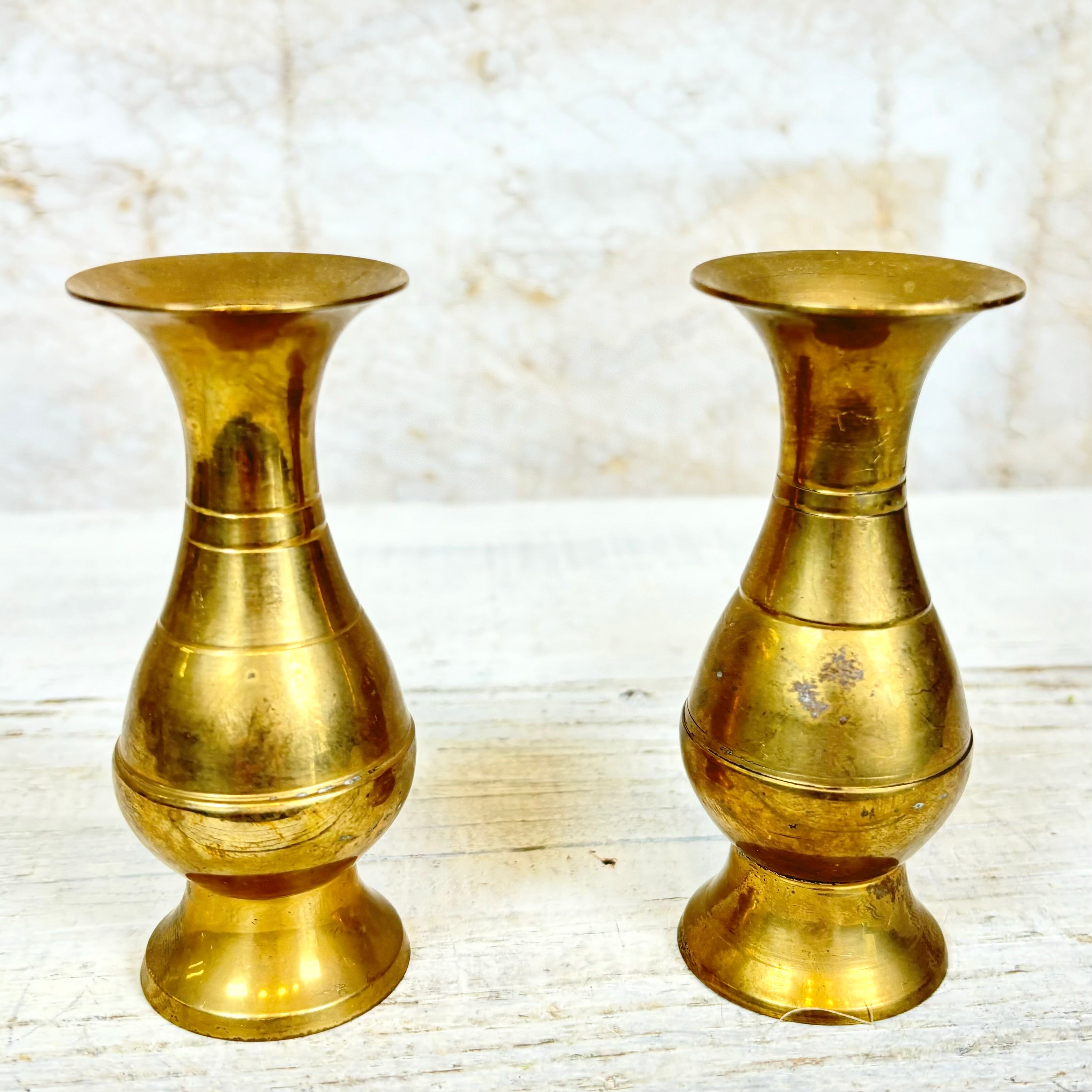 Antique Petite Fluted Brass Vase