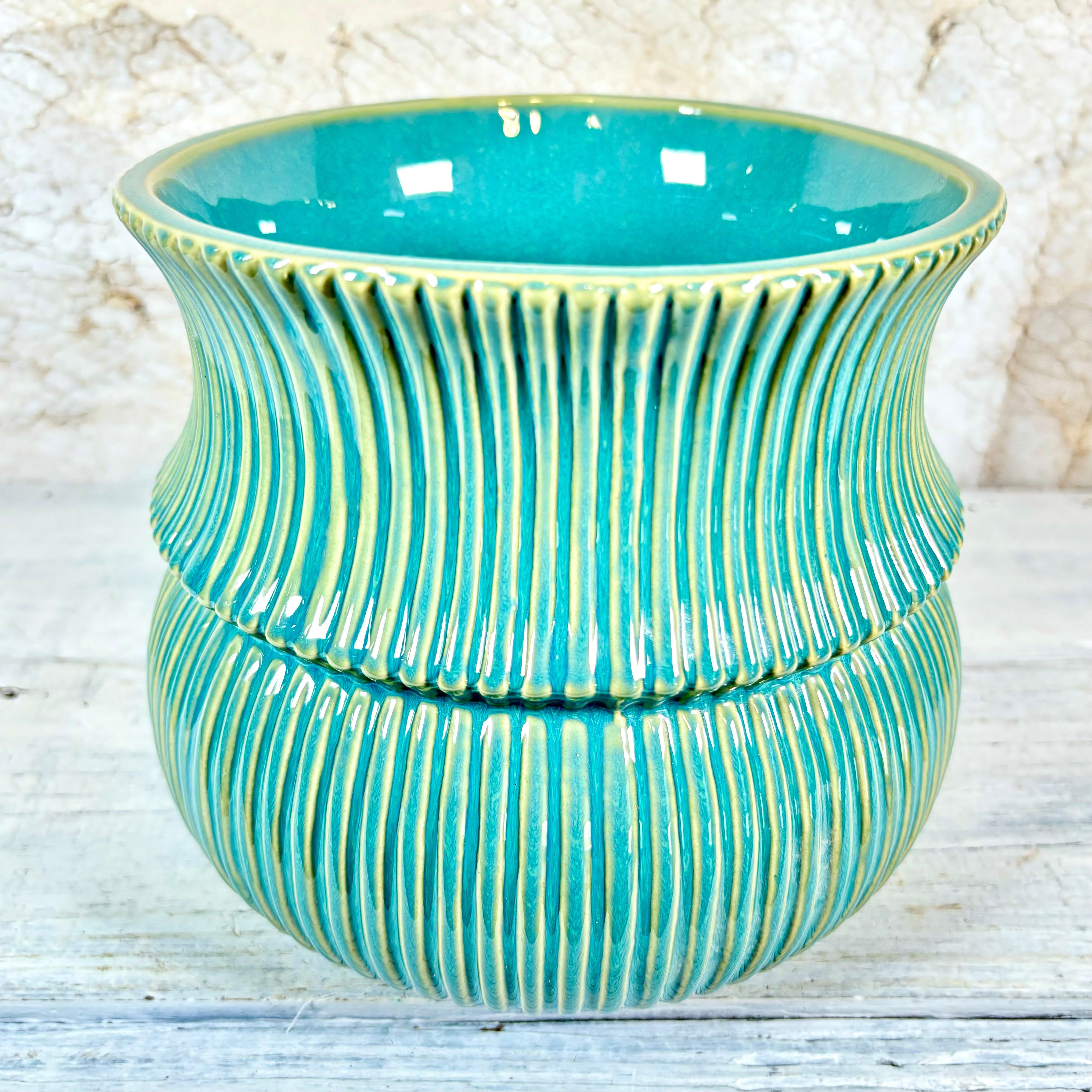 Verdant Pleated Blue Green Pot Wide