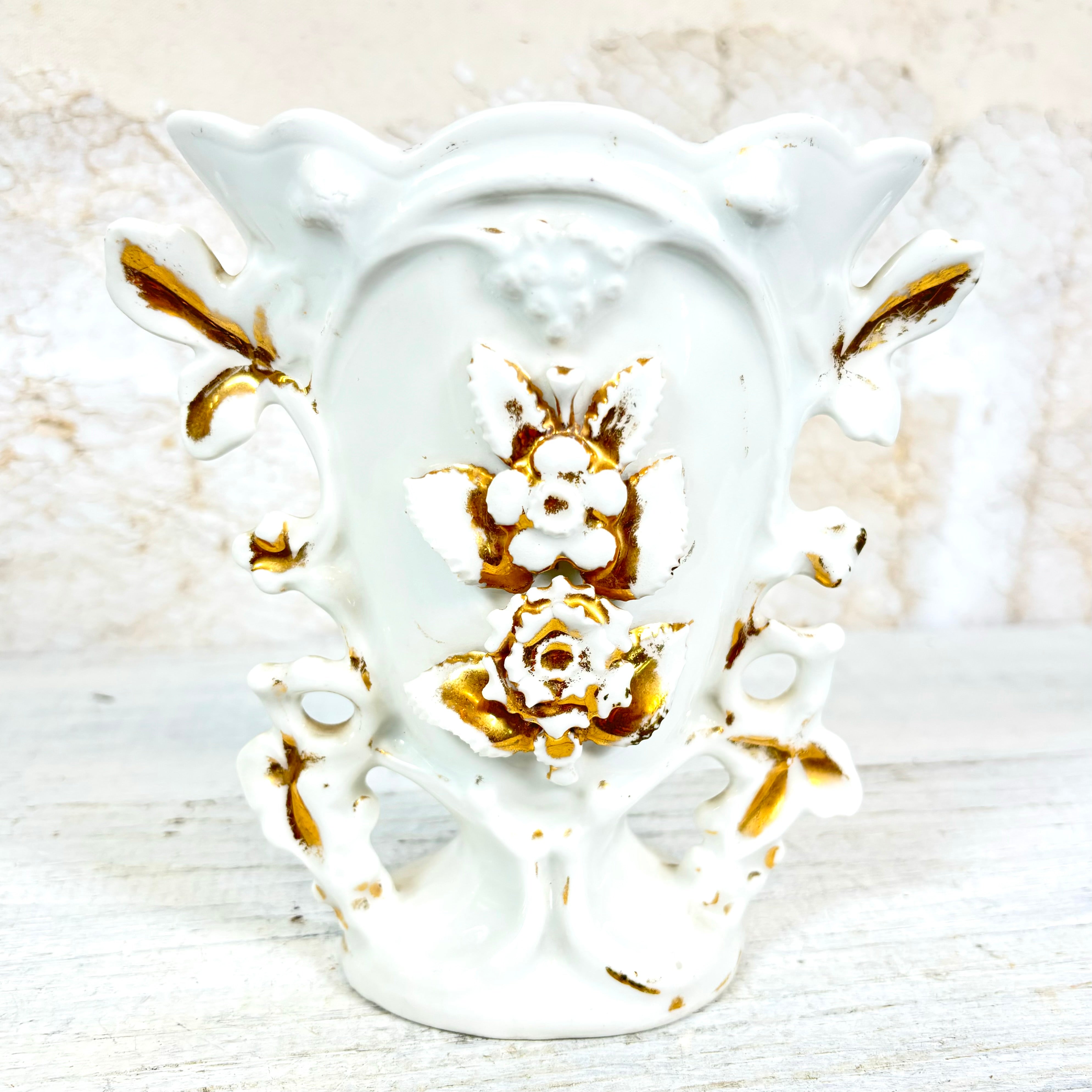 1890s White and Gold Parisian Porcelain Spill Vase