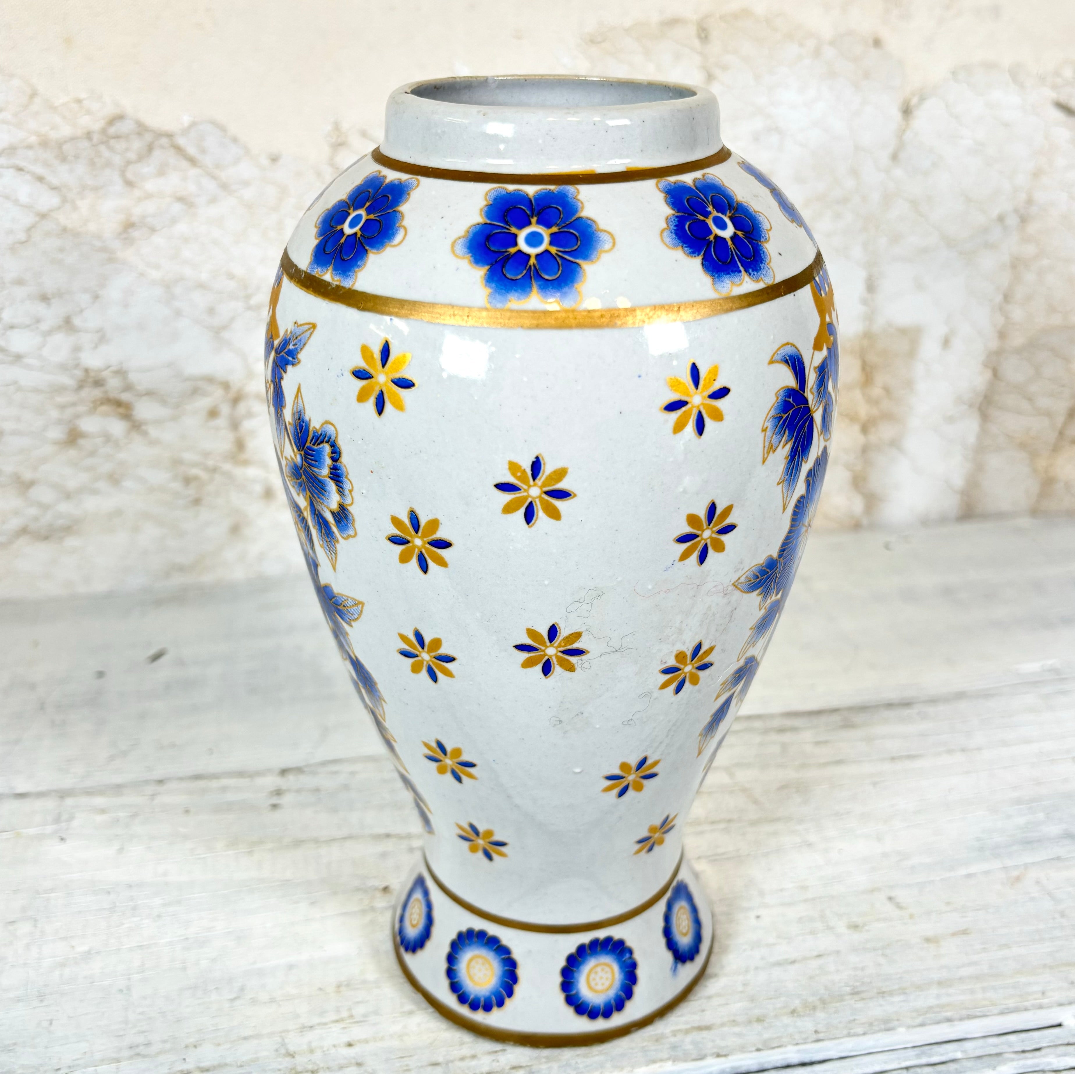 Vintage Blue and Gold Chinese Vase