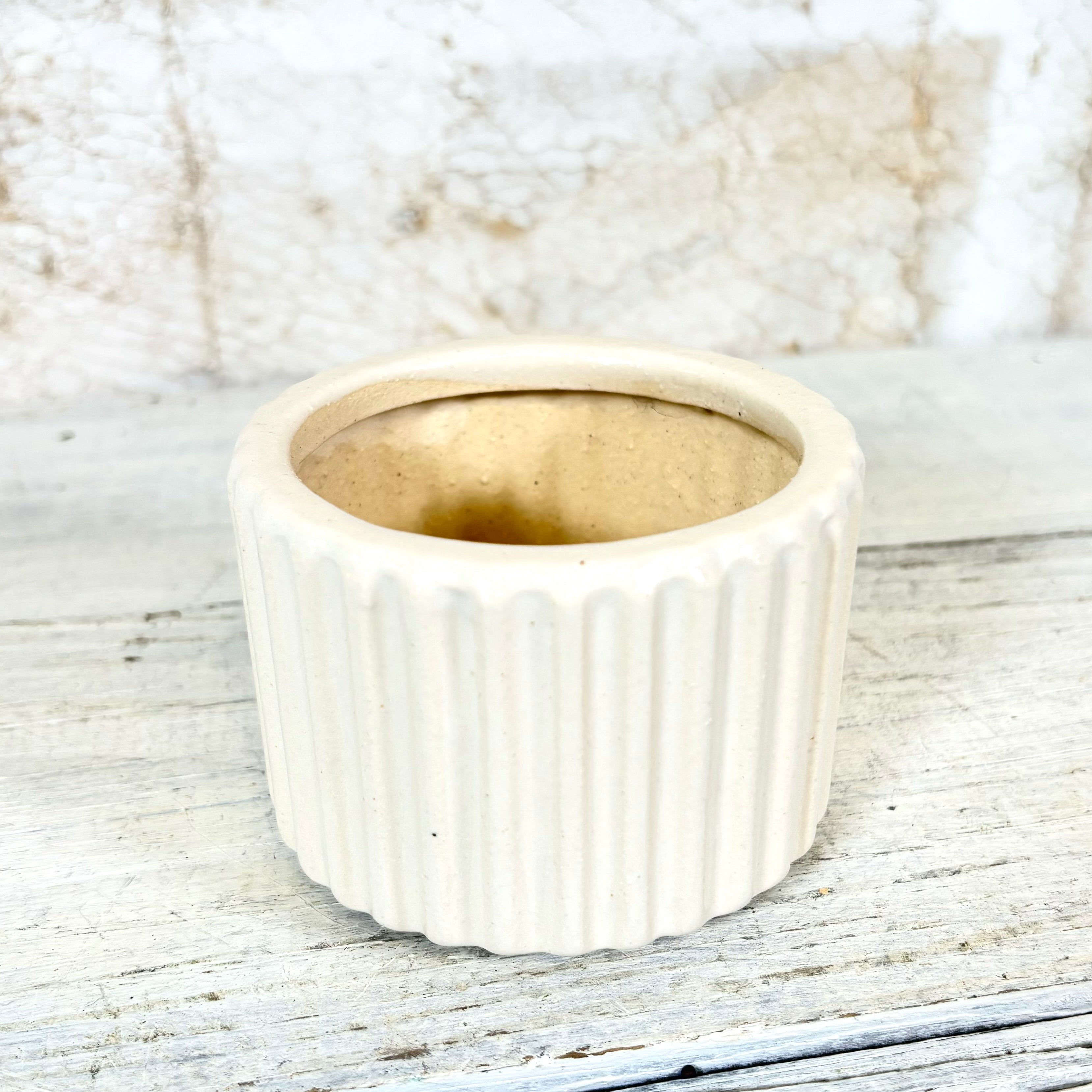 Ribbed Cylinder Pot White Small
