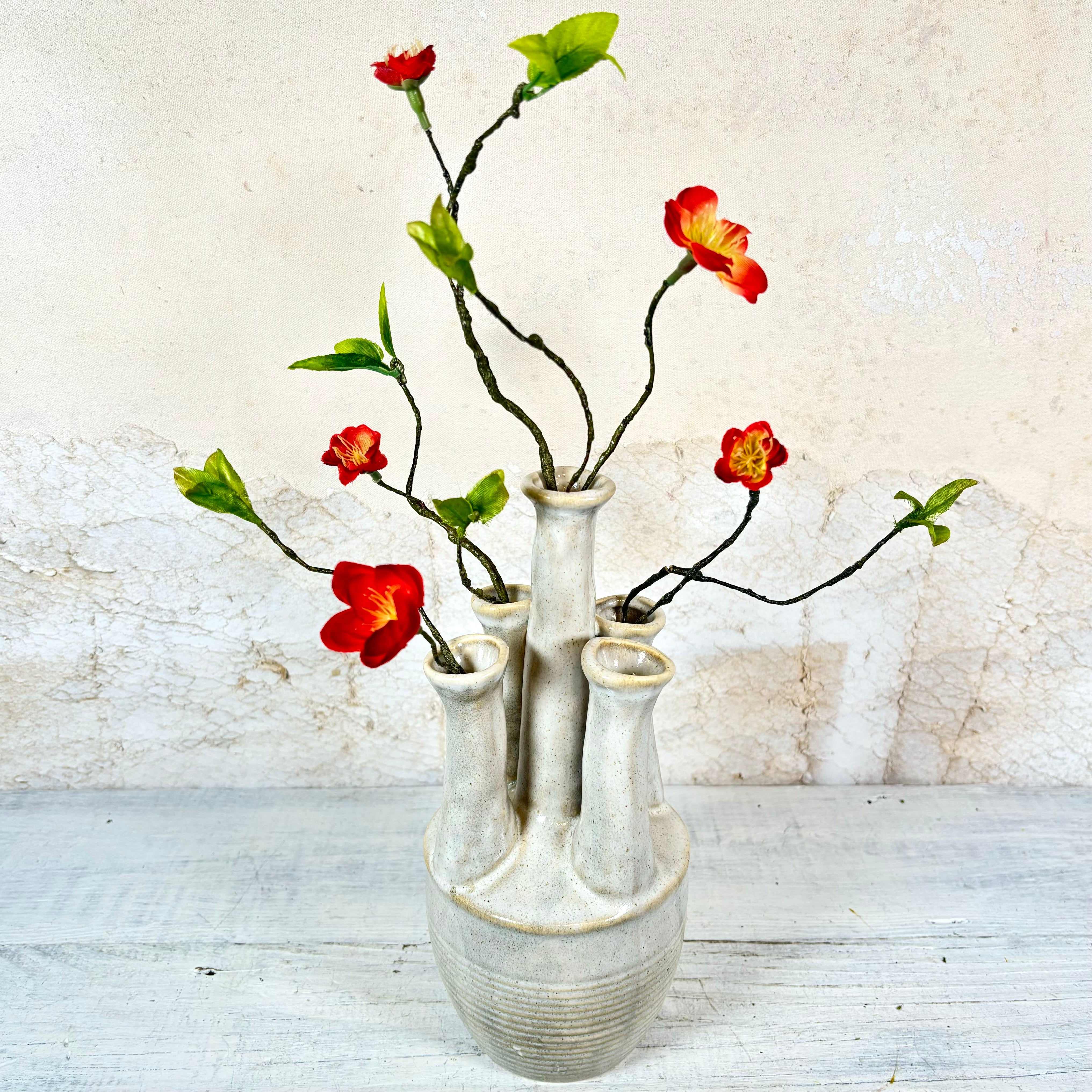 Stoneware Cream Vase with Five Openings