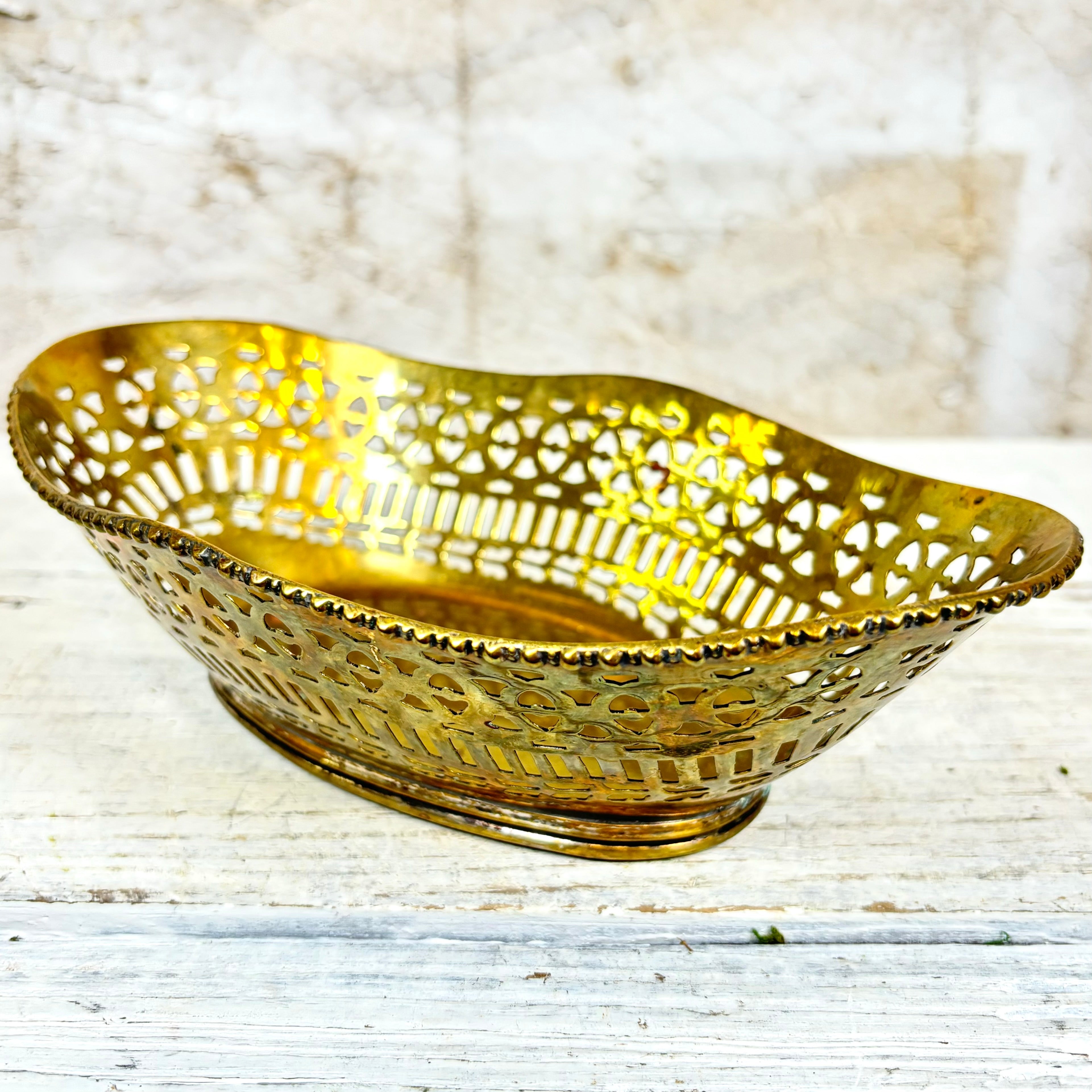 Vintage Brass Oval Decorative Trinket Basket