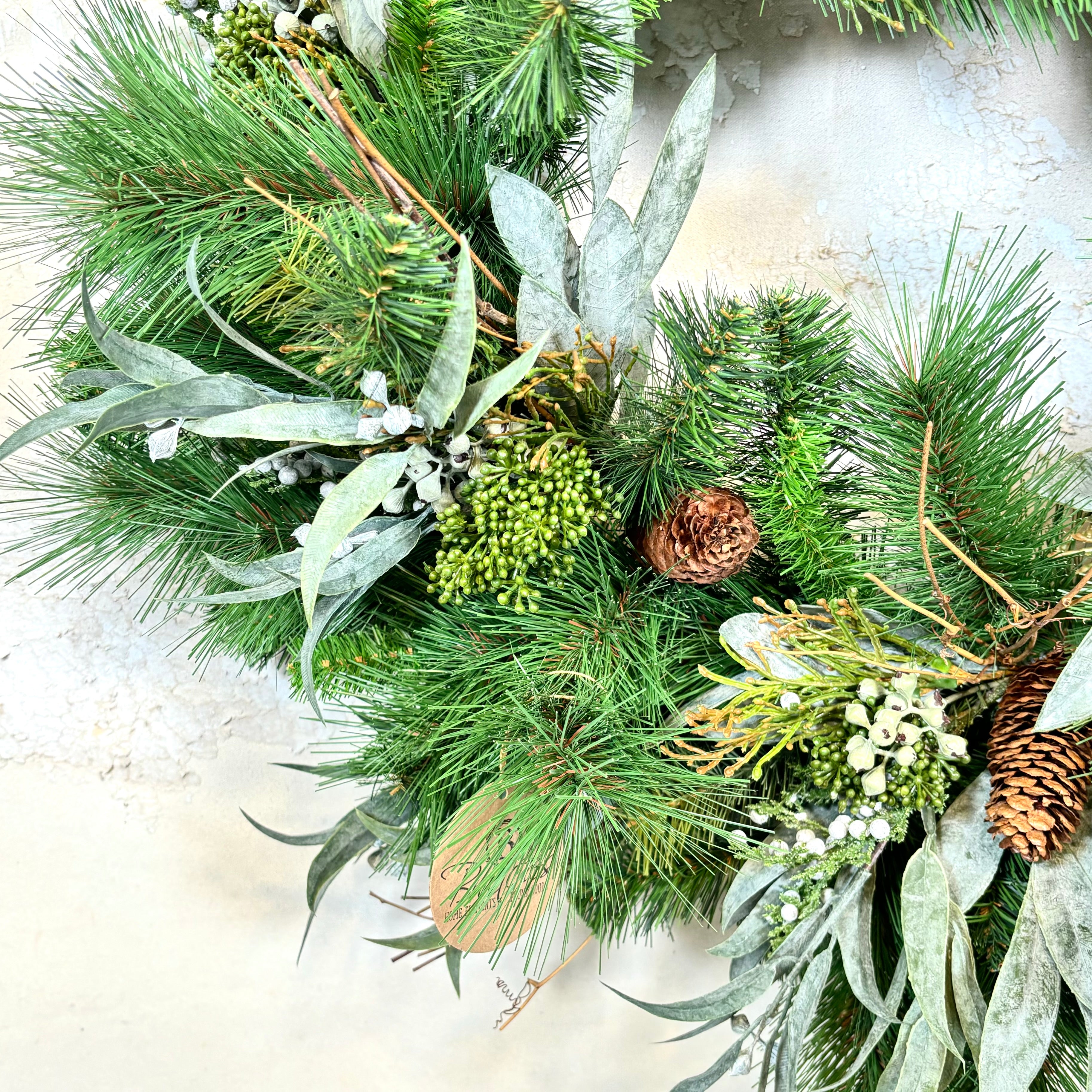 30"D Wreath Seeded Eucalyptus and Pine