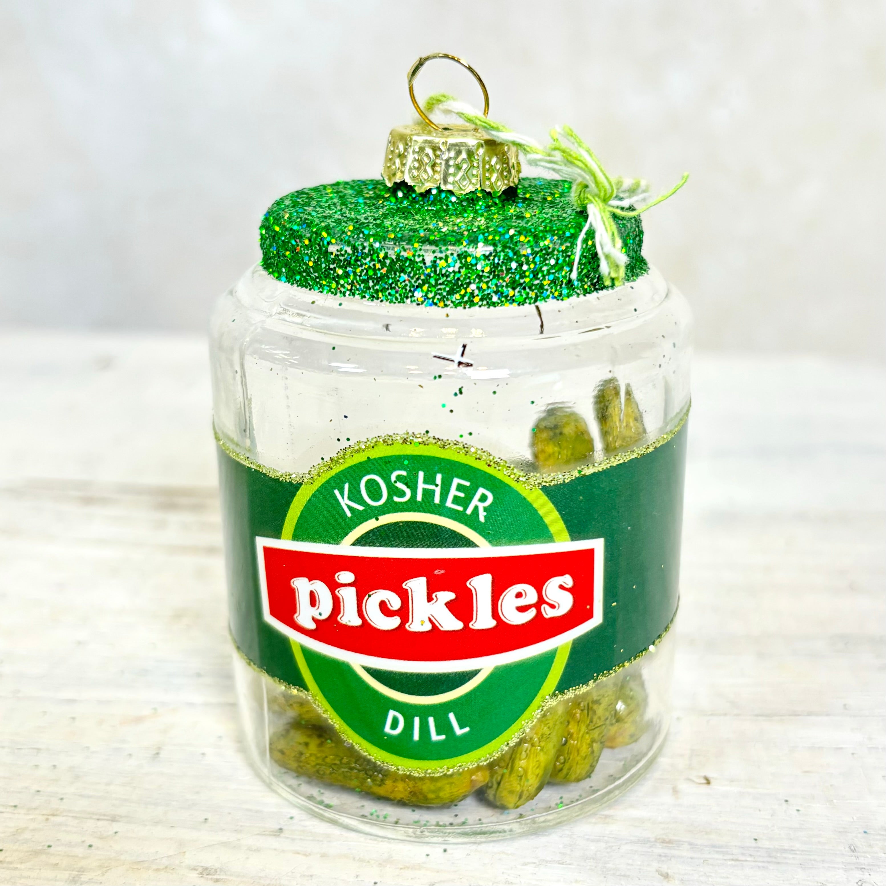 Kosher Dill Pickles Jar Glass Ornament