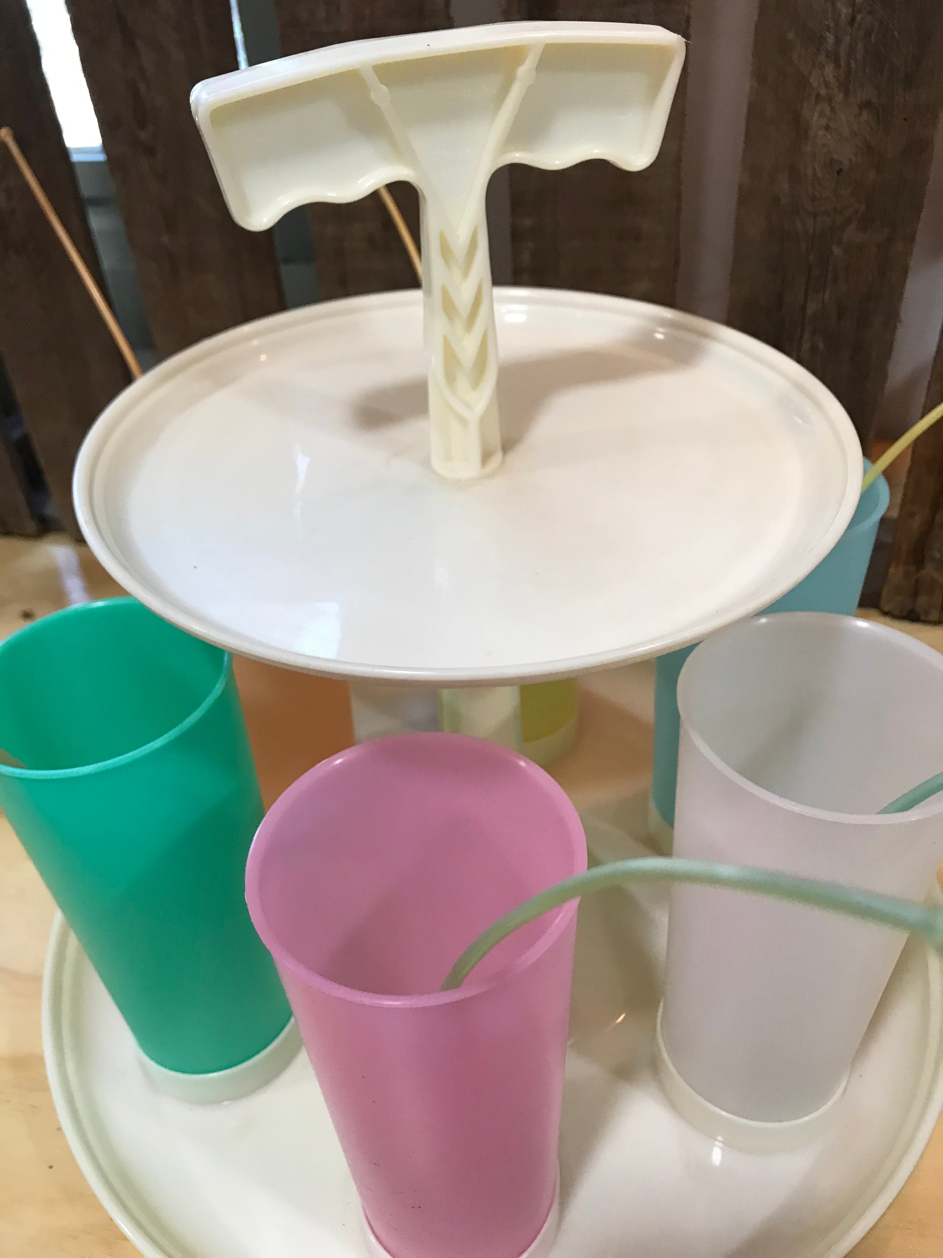 1960's Tupperware Drink Caddy with Tumblers and Stirrers