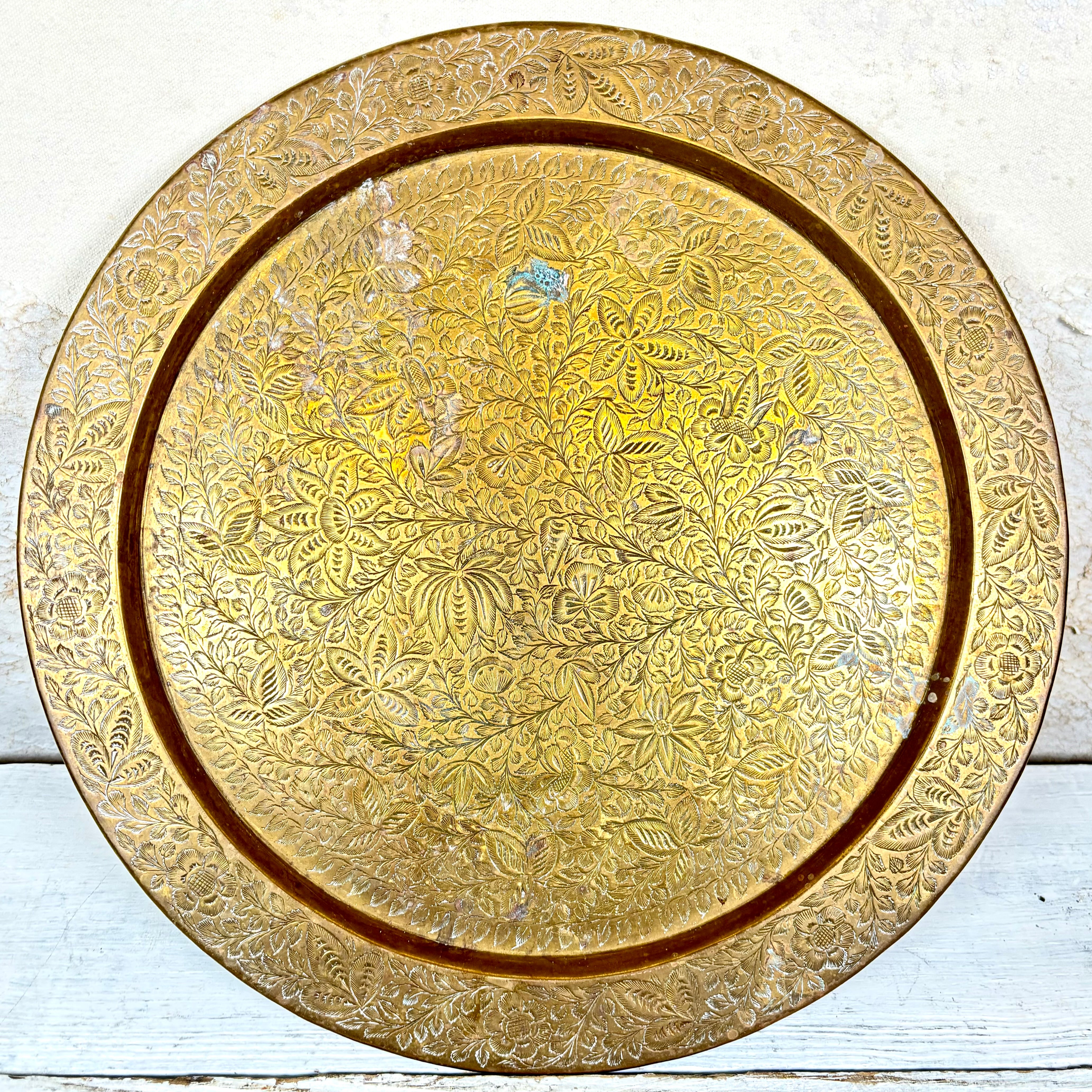 India Etched Brass Serving Tray