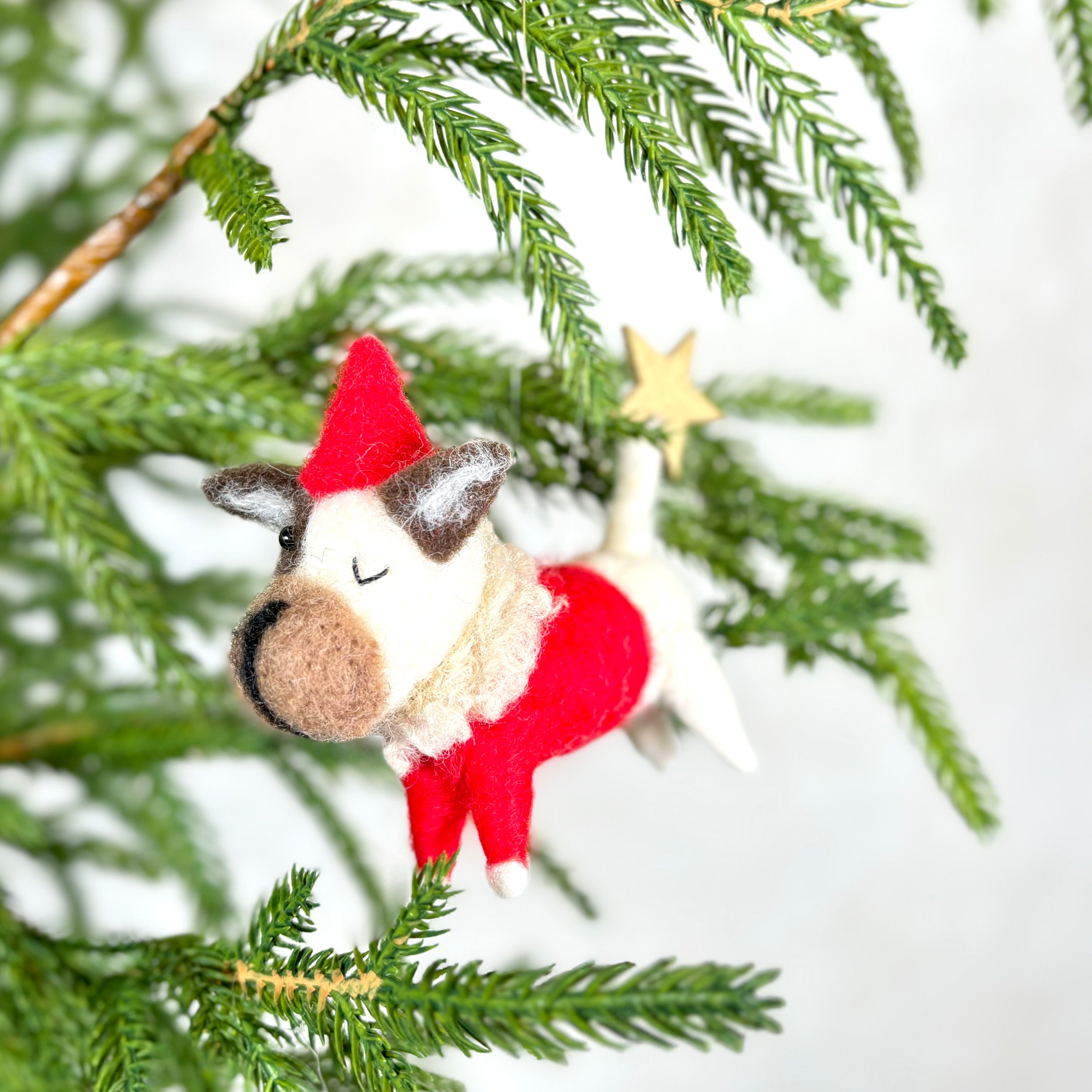 Felt Puppy in Red Outfit with Star Ornament