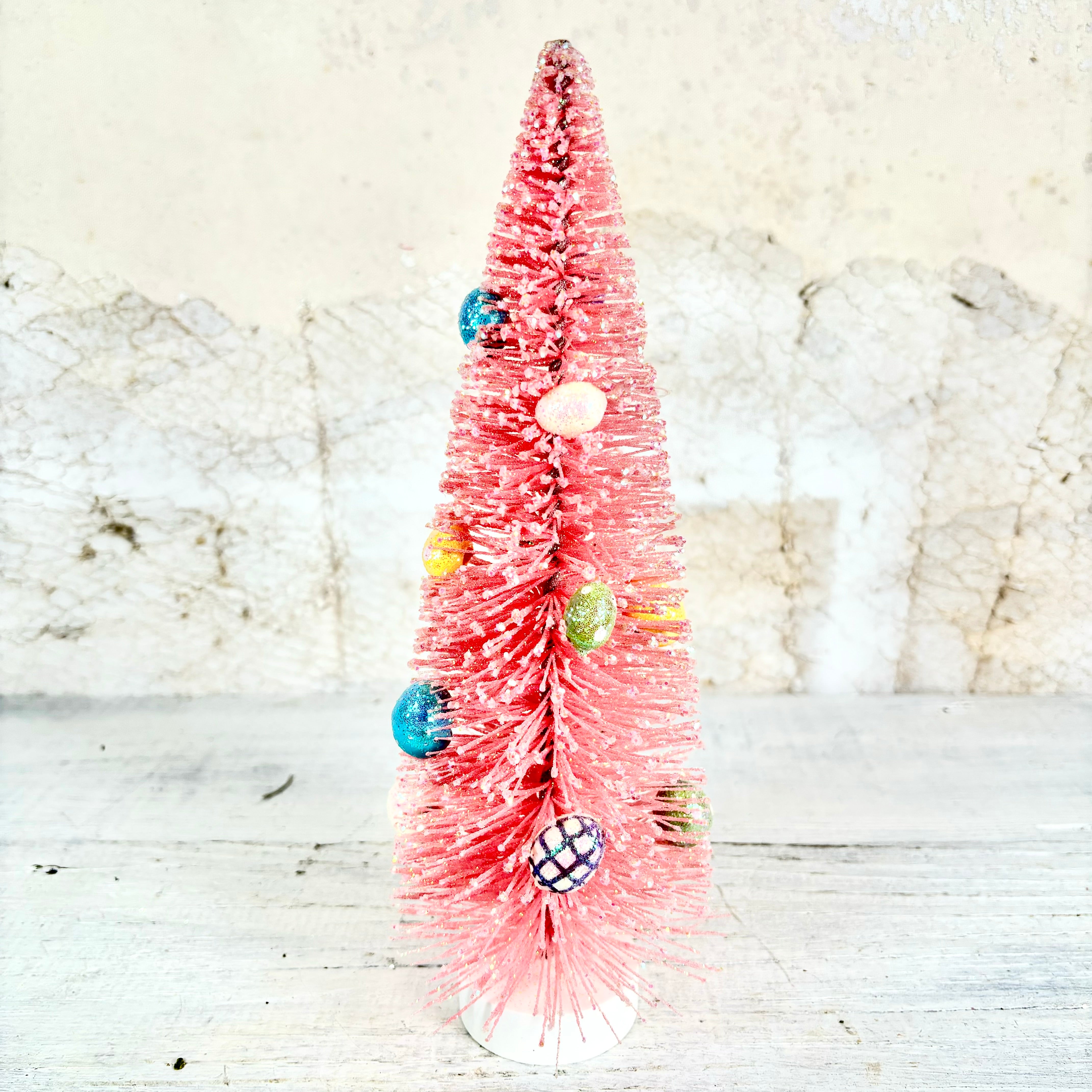 Pink Flocked Bristle Easter Tree with Eggs